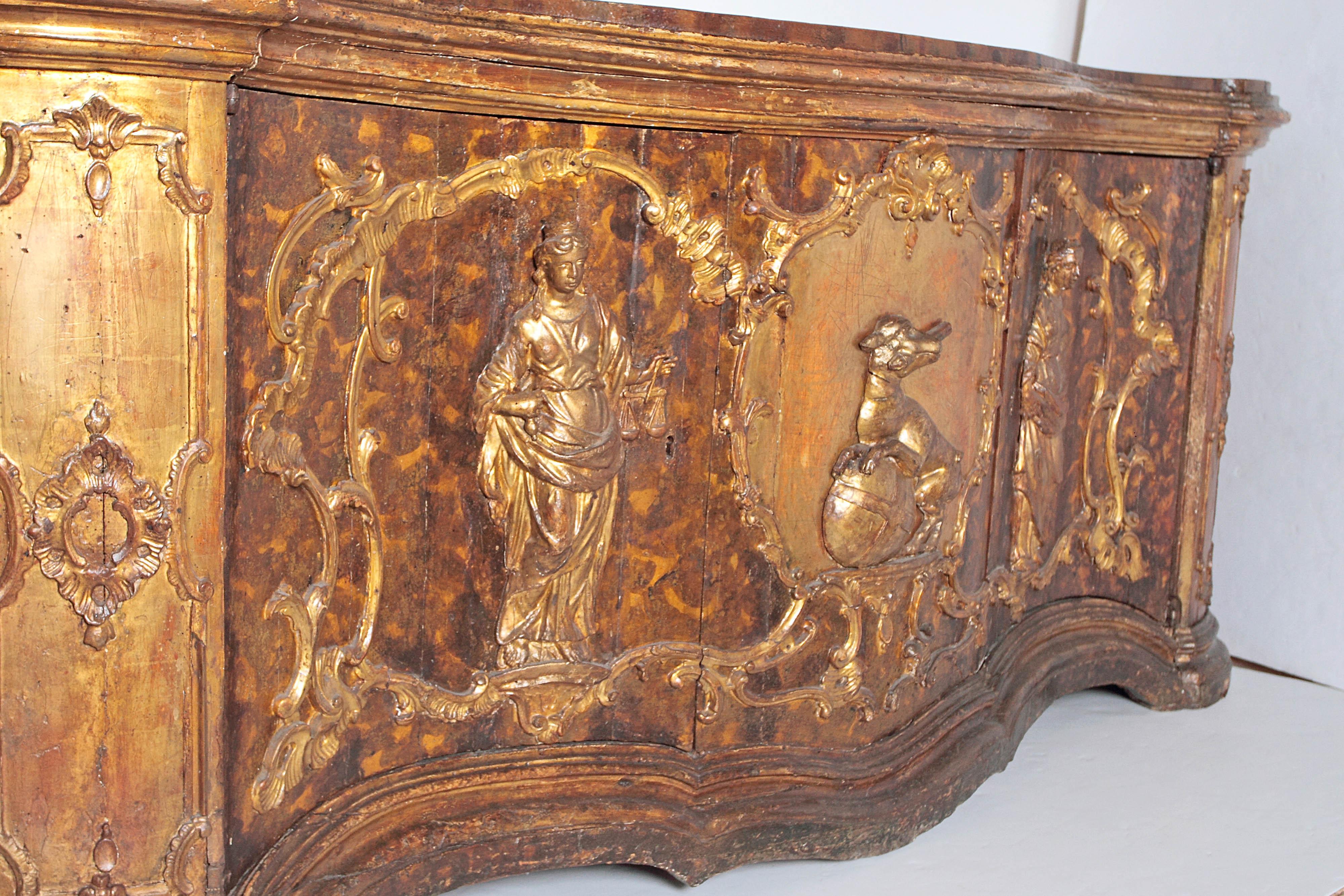 17th Century Venetian Vestiary Gilt Cabinet With Faux Marble Top 3