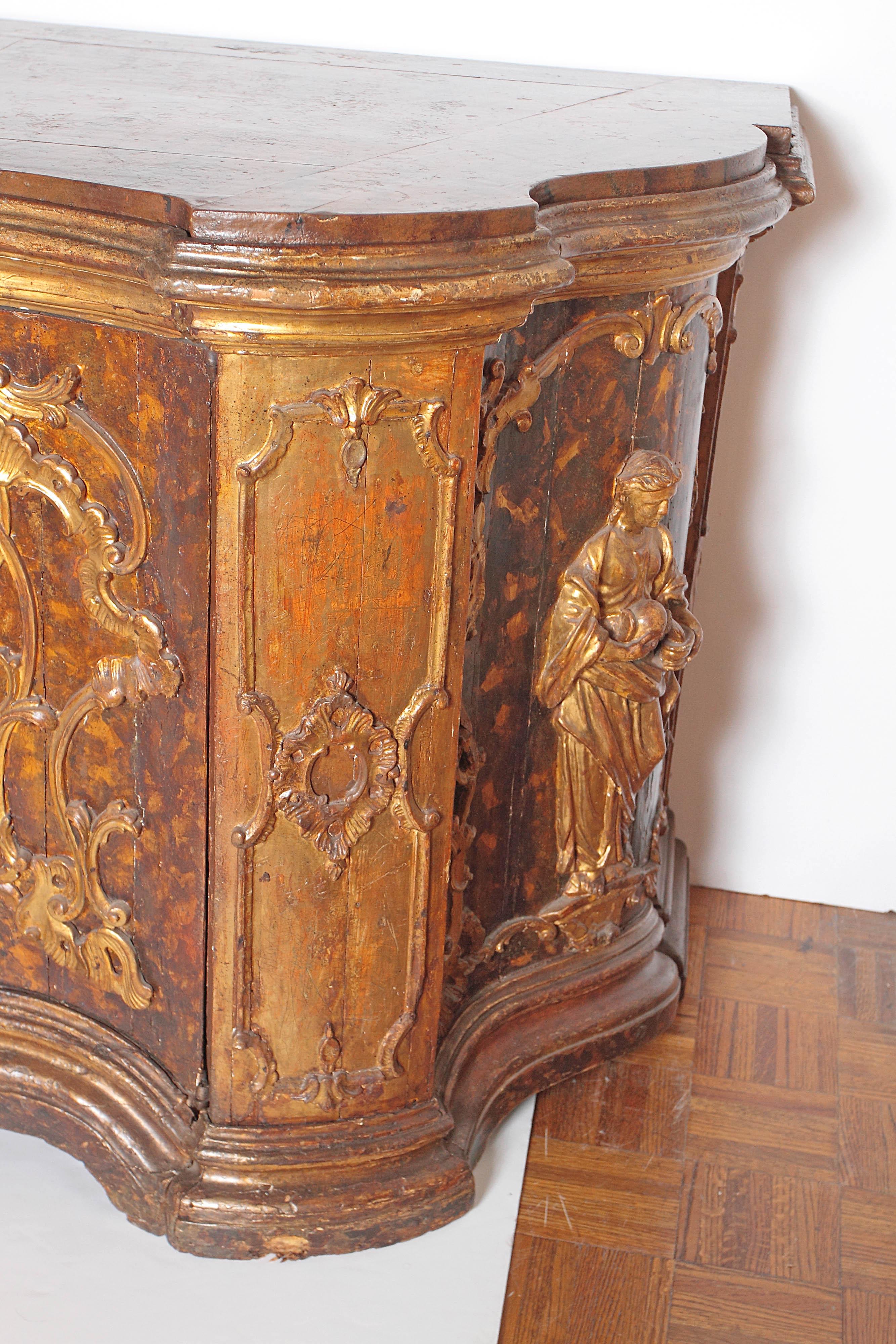 17th Century Venetian Vestiary Gilt Cabinet With Faux Marble Top 5
