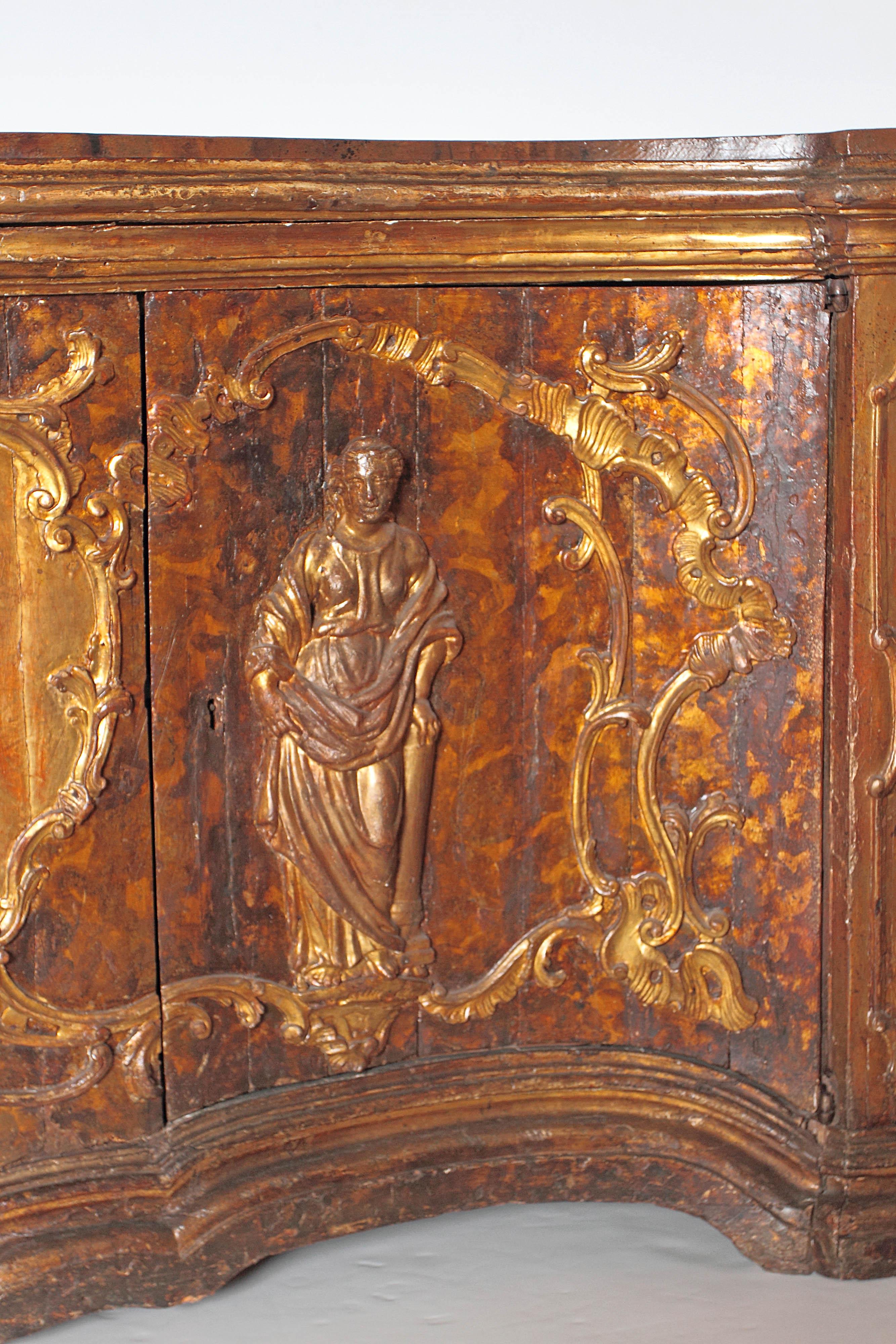 Hand-Carved 17th Century Venetian Vestiary Gilt Cabinet With Faux Marble Top