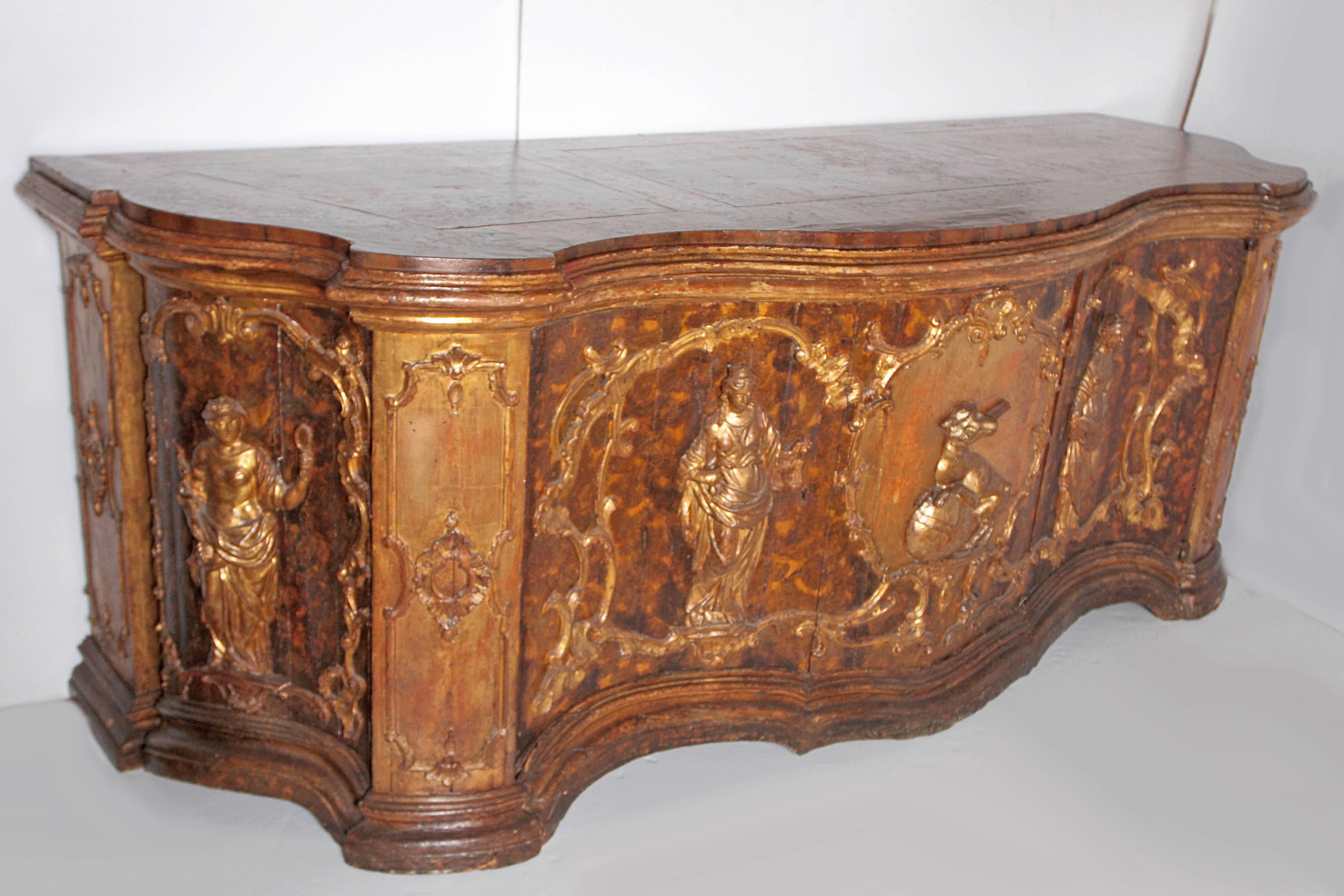 18th Century and Earlier 17th Century Venetian Vestiary Gilt Cabinet With Faux Marble Top