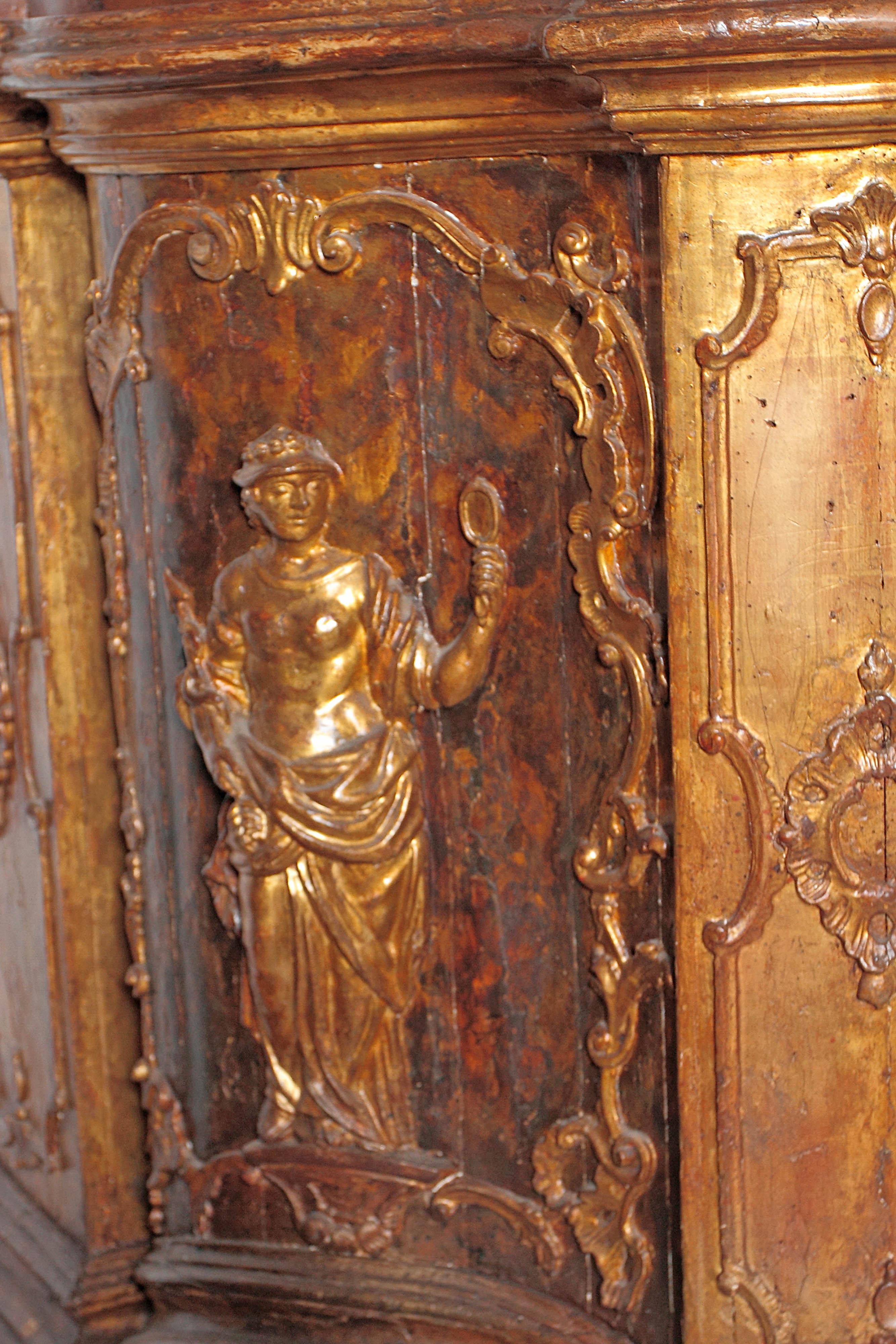 Wood 17th Century Venetian Vestiary Gilt Cabinet With Faux Marble Top