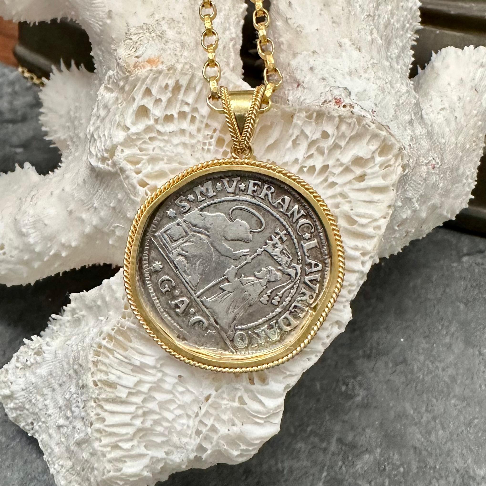 17th Century Venice Lion Silver Quarter Ducato Coin 18K Gold Pendant 3
