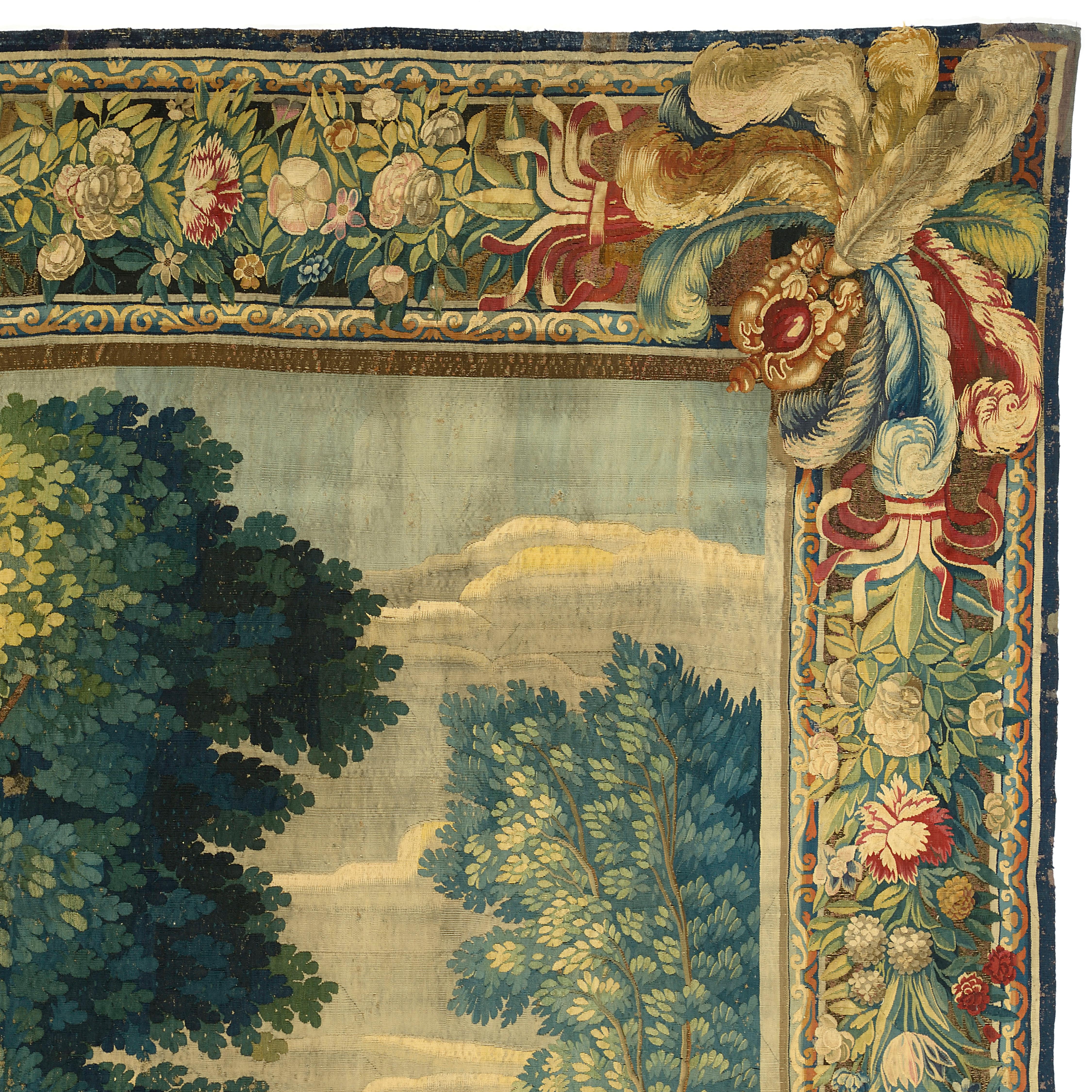 Louis XIII 17th Century Verdure Flemish Tapestry For Sale