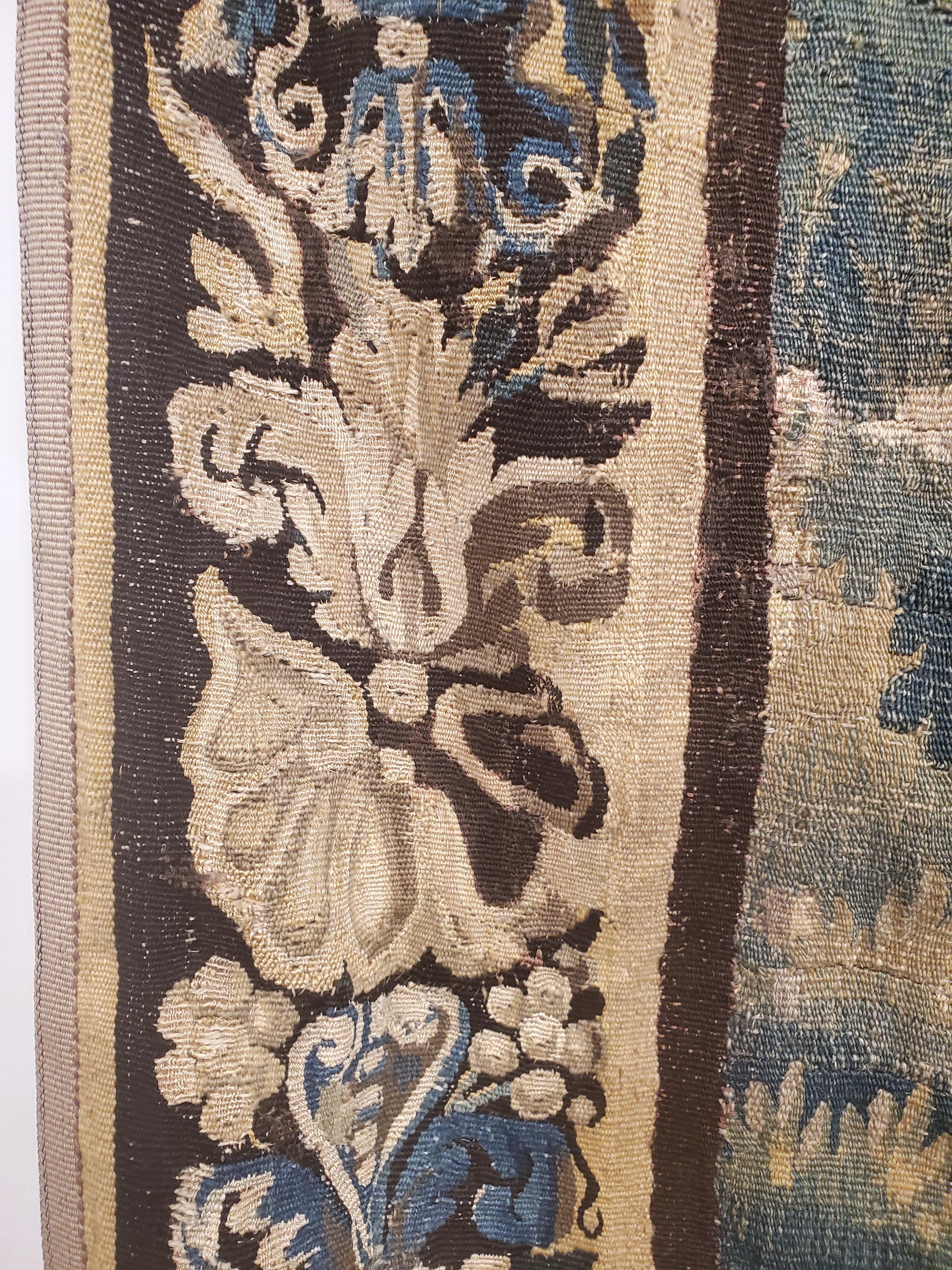 17th Century Verdure Tapestry, Garden Tapestry Handmade Green Blue Gold 3