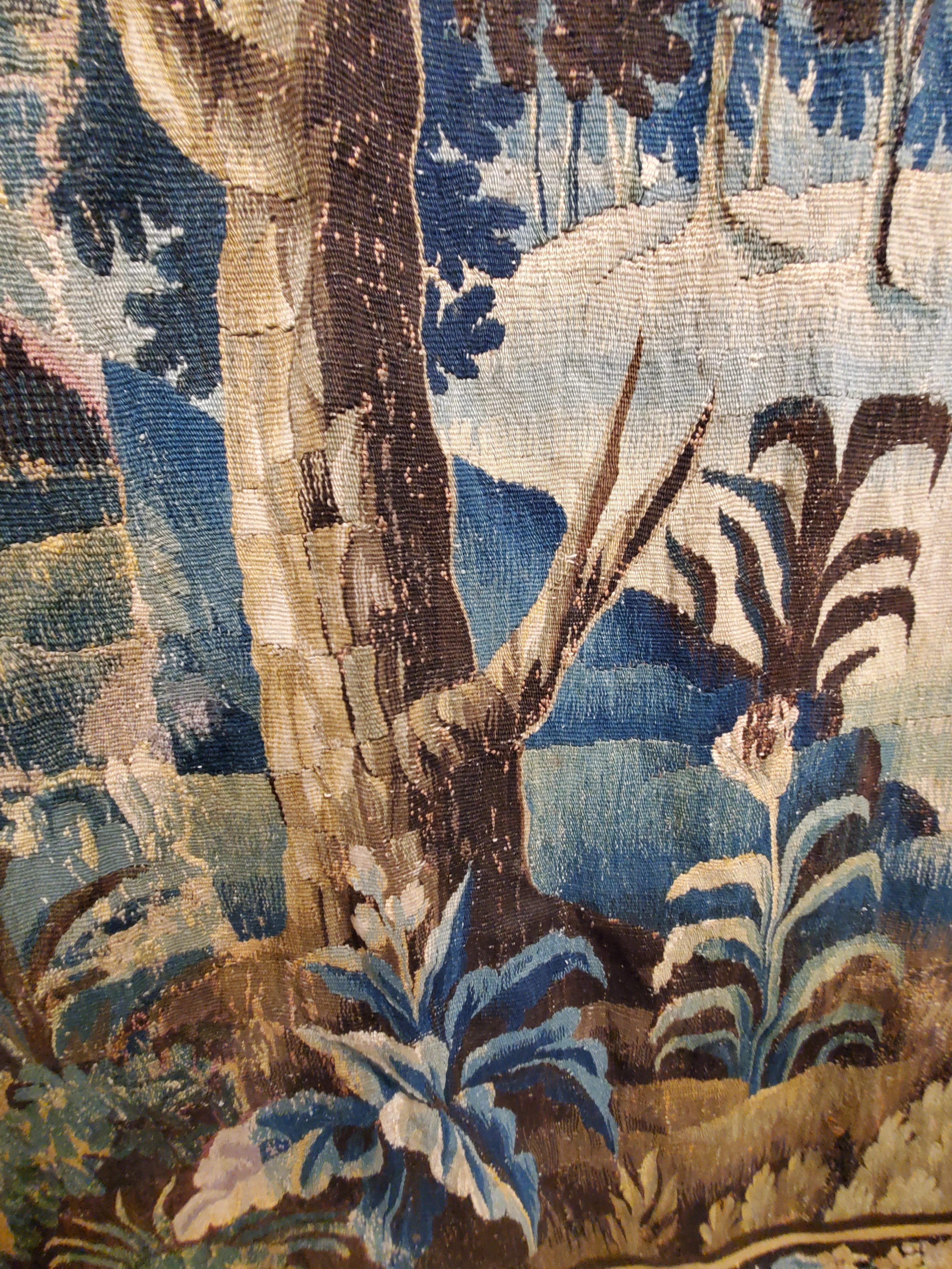 18th Century and Earlier 17th Century Verdure Tapestry, Garden Tapestry Handmade Green Blue Gold
