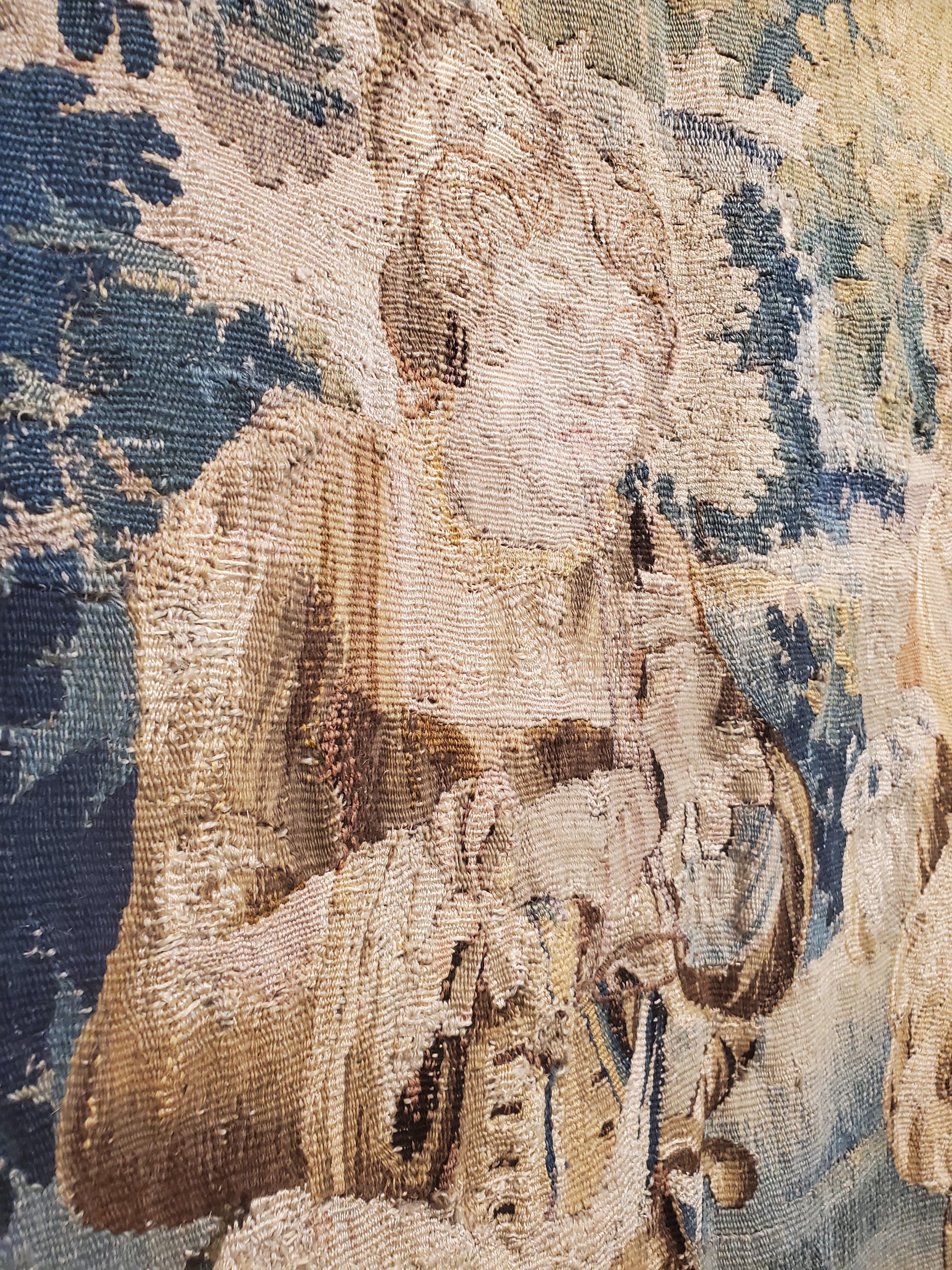 17th Century Verdure Tapestry, Garden Tapestry Handmade Green Blue Gold 2