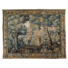 17th Century Verdure Tapestry, Garden Tapestry Handmade Green Blue Gold