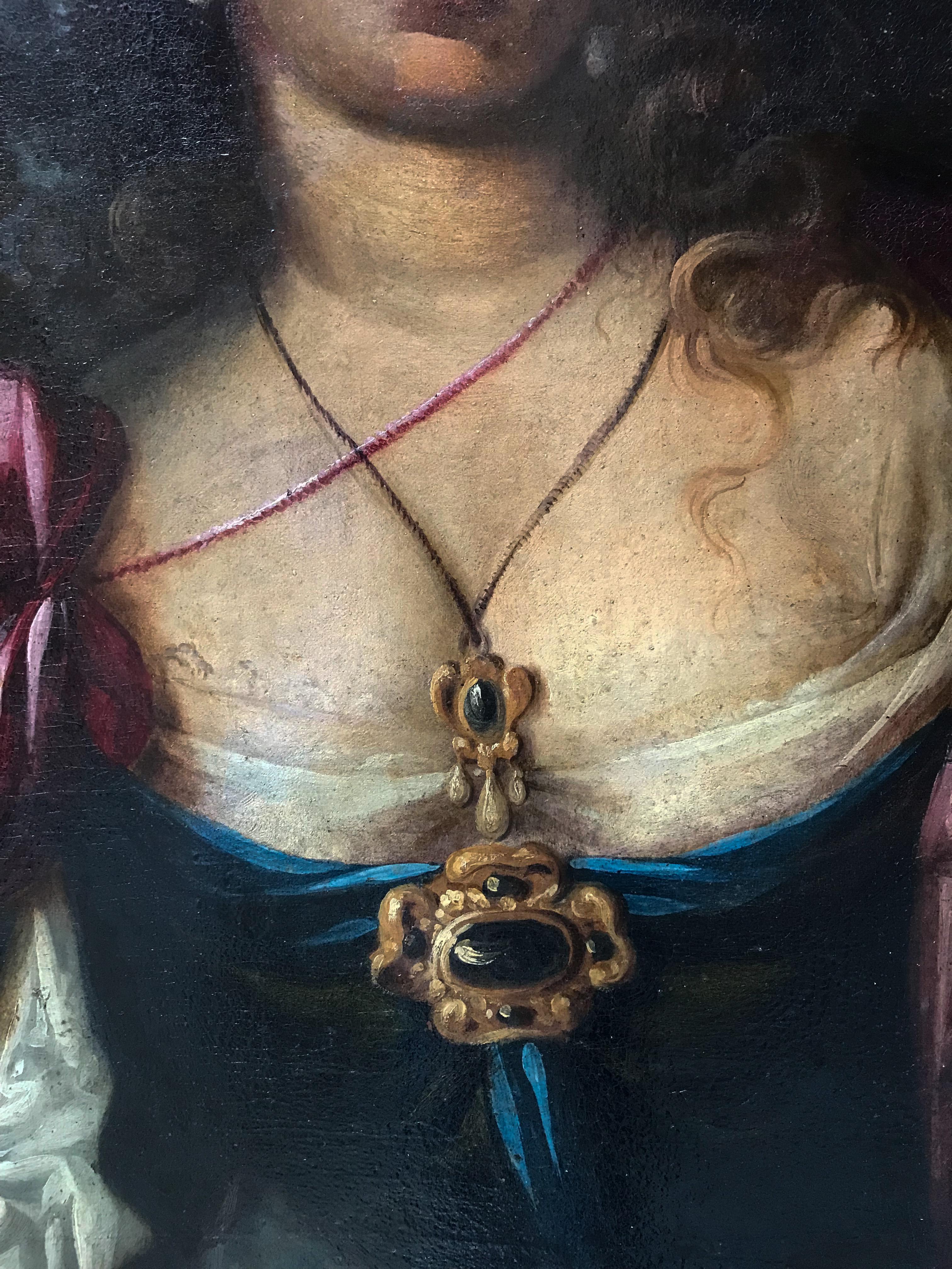 Siglo XVII por Escuela Veronesa Judith con la cabeza de Holofernes Óleo sobre lienzo - Figurative Painting Negro de 17th century Veronese school