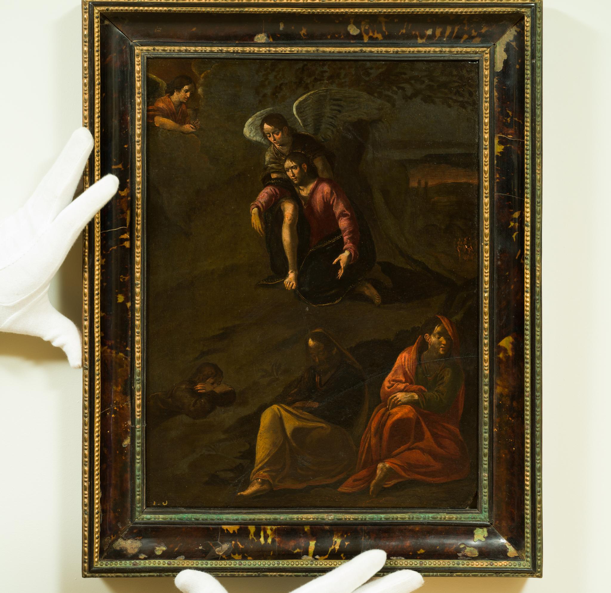 Cristo sostenido por un ángel en el Huerto de Getsemaní, En Pizarra - Painting de 17th century Veronese school