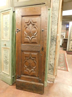 17th Century Very Ancient Wood Entrance Door, Brown Walnut, Italy, Restored+Key