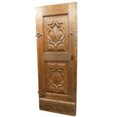 17th Century Very Ancient Wood Entrance Door, Brown Walnut, Italy, Restored+Key