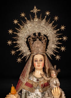 Important Cuzco School Madonna of the Pear, Silver-Faced Child, 17th Century