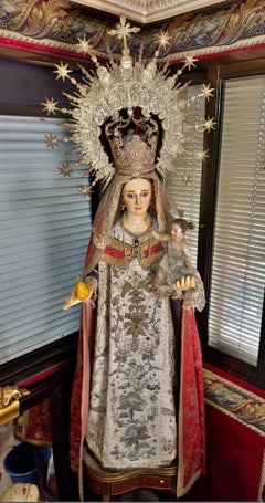 17th Century Virgin and Child in the Dress and Peruvian Lead Figure