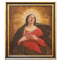 Antique 17th Century Virgin of the Assumption Painting Oil on Canvas