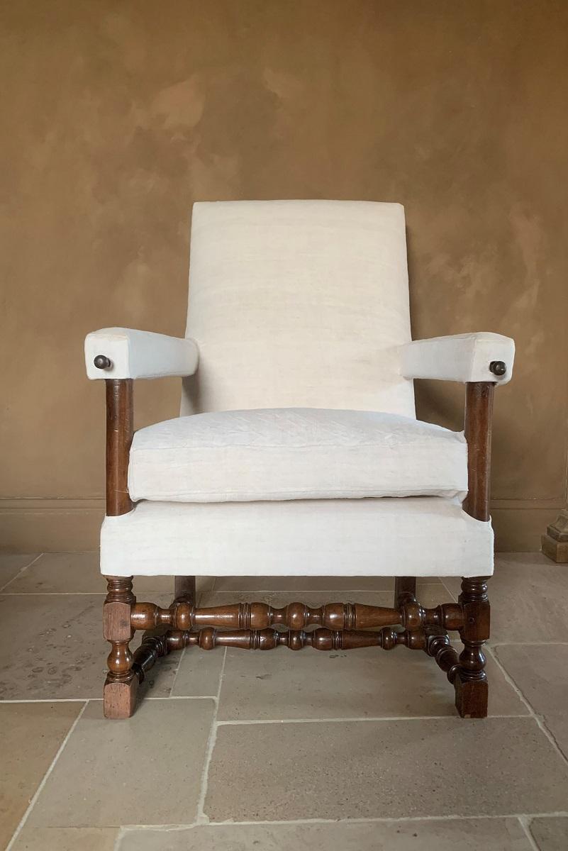 Hand-Crafted 17th Century Walnut Armchair For Sale