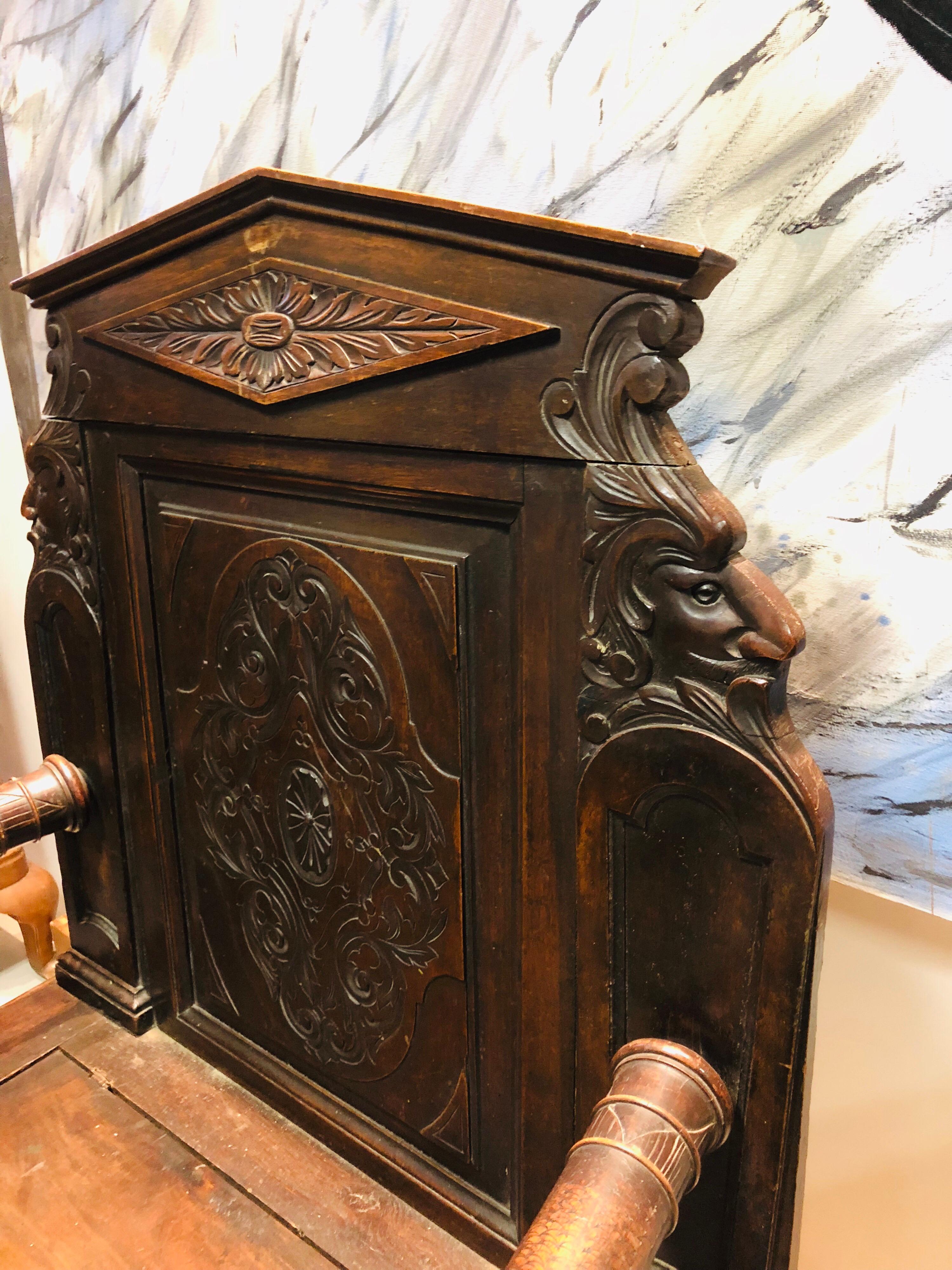 17th Century Walnut Bench Chest Hand Carved with Characters, Fish and Leaves In Good Condition For Sale In Sofia, BG