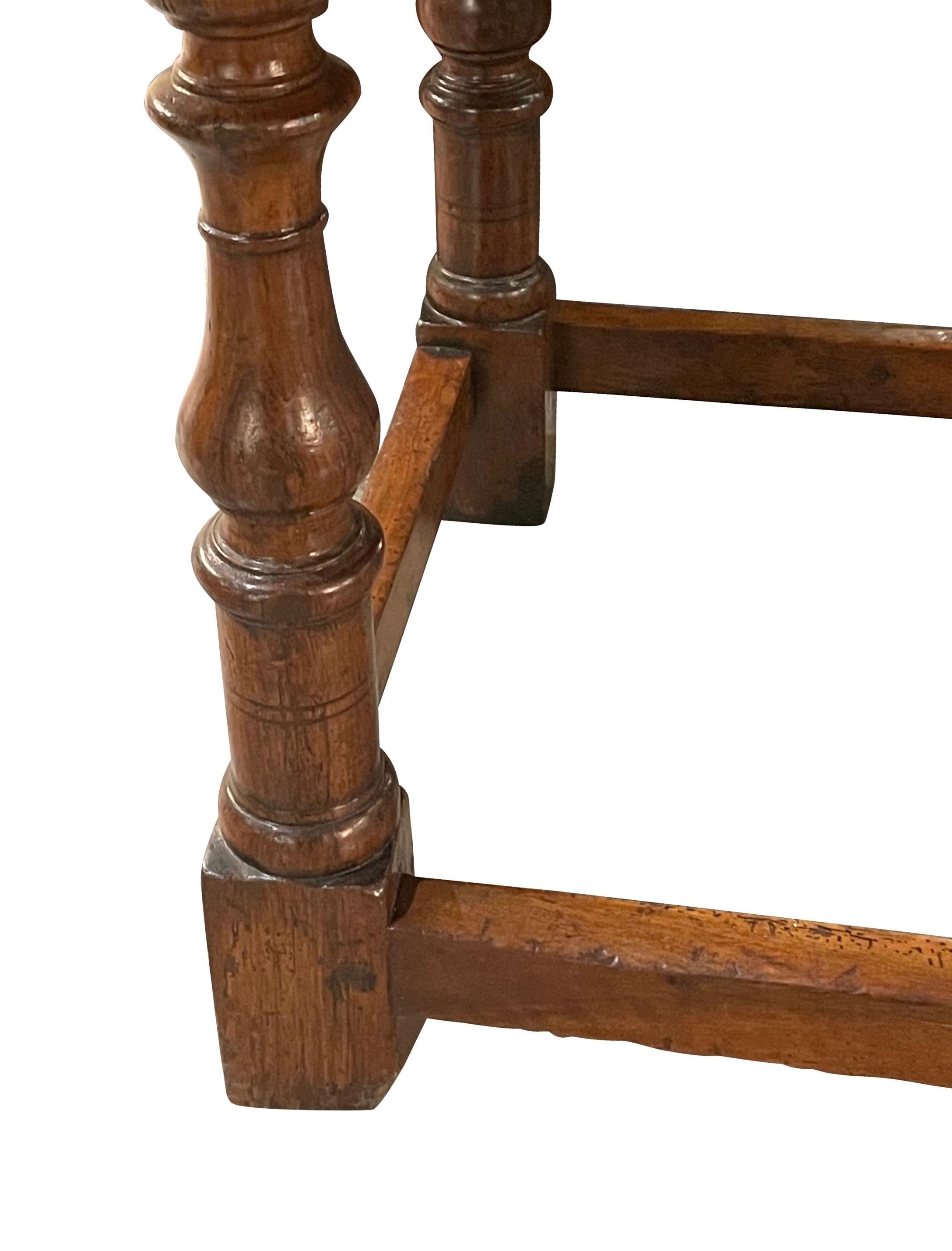 Italian 17th Century Walnut Turned Leg Desk or Side Table, Italy For Sale