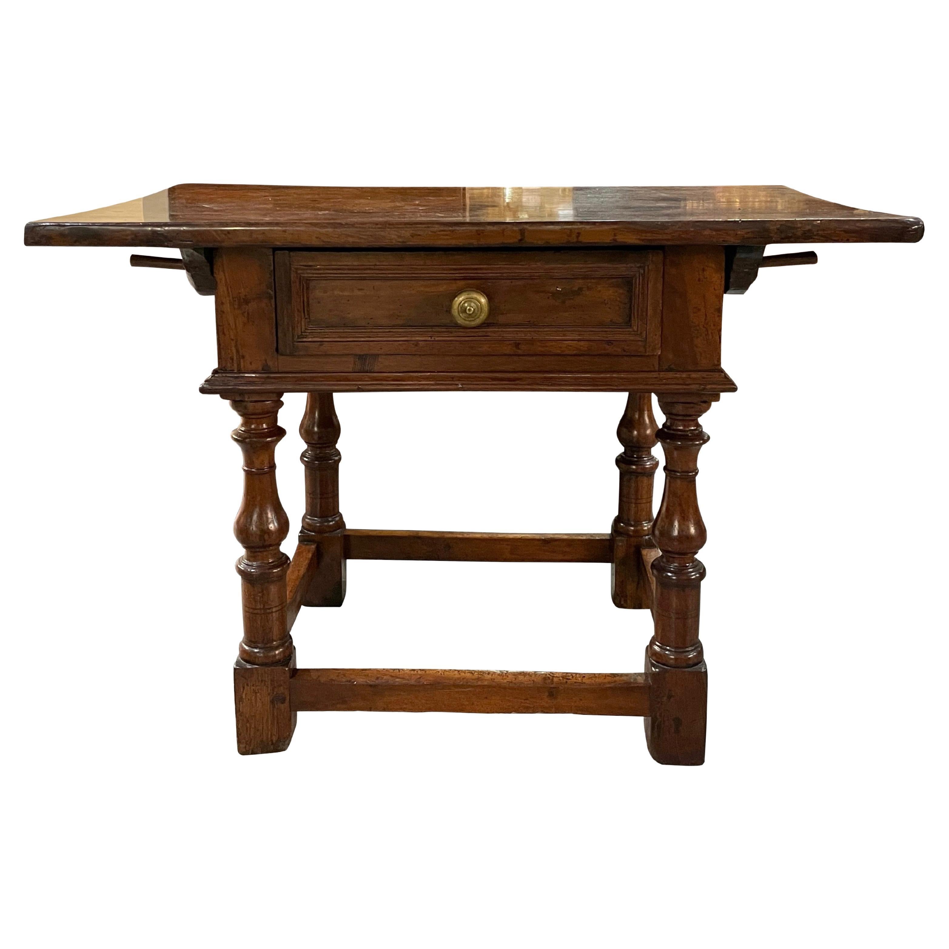 17th Century Walnut Turned Leg Desk or Side Table, Italy