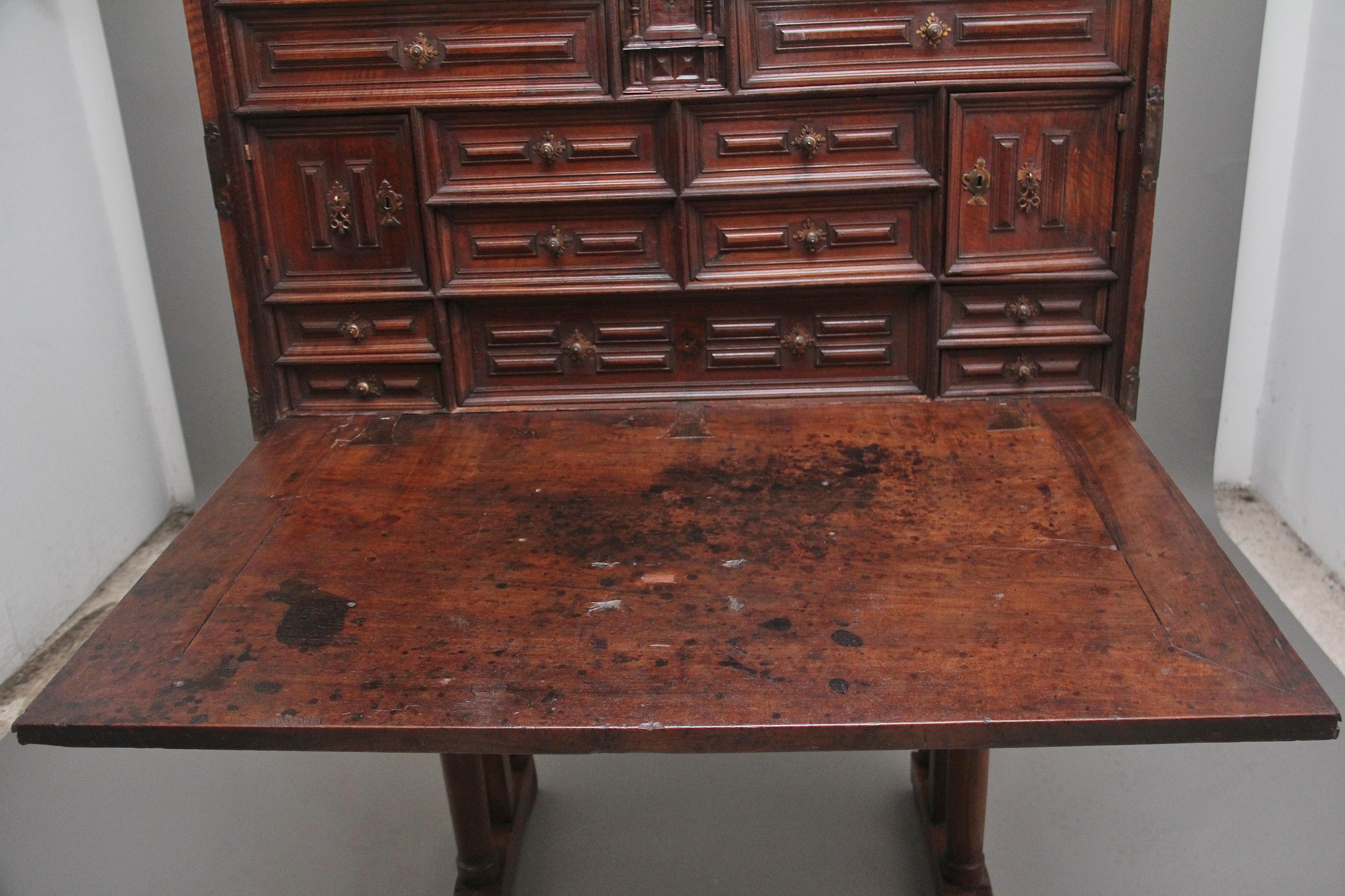 Spanish 17th Century walnut Vargueno on stand For Sale