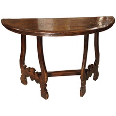 Antique 17th Century Walnut Wood Console Table from Italy