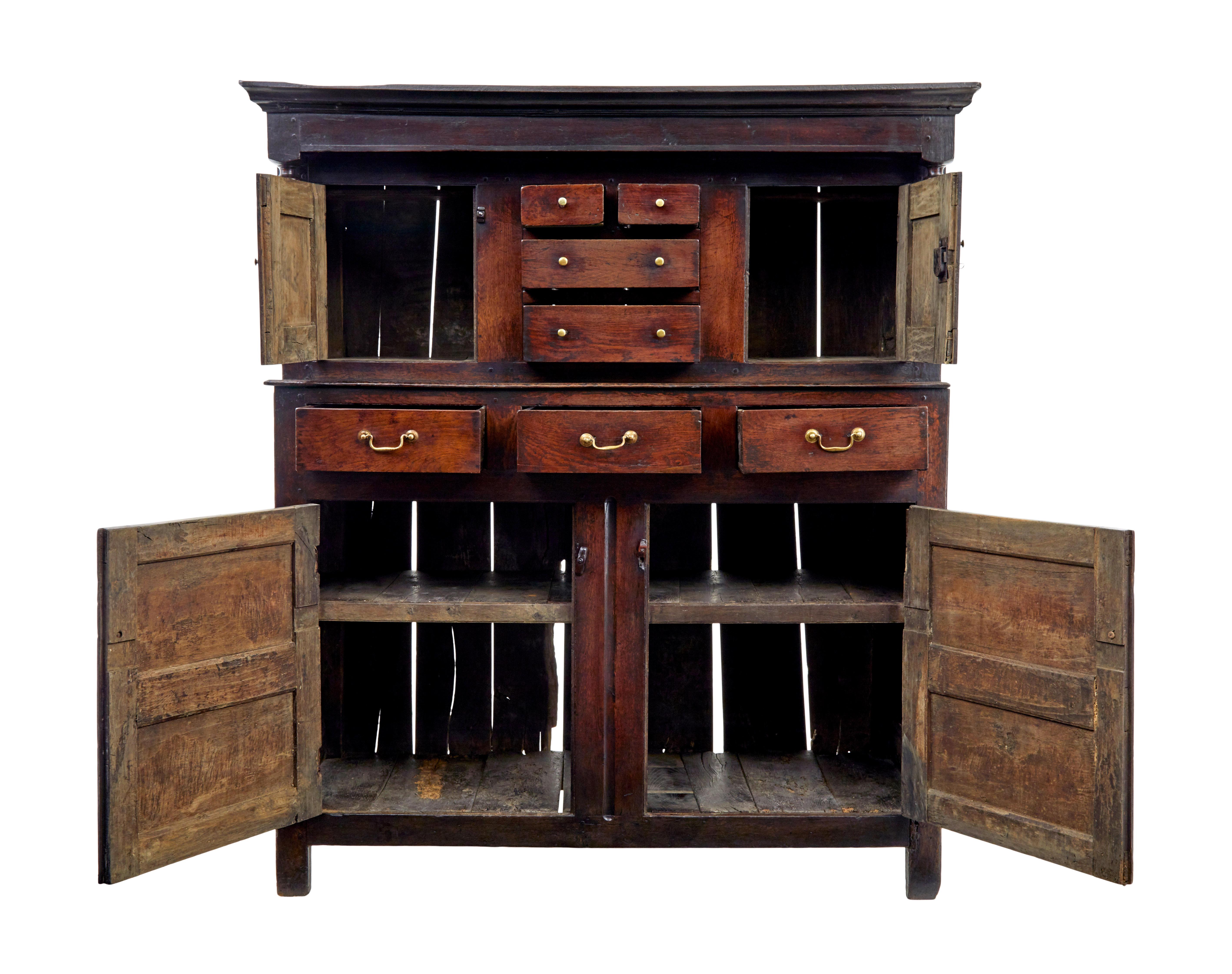 17th Century Welsh carved oak court cupboard In Good Condition For Sale In Debenham, Suffolk