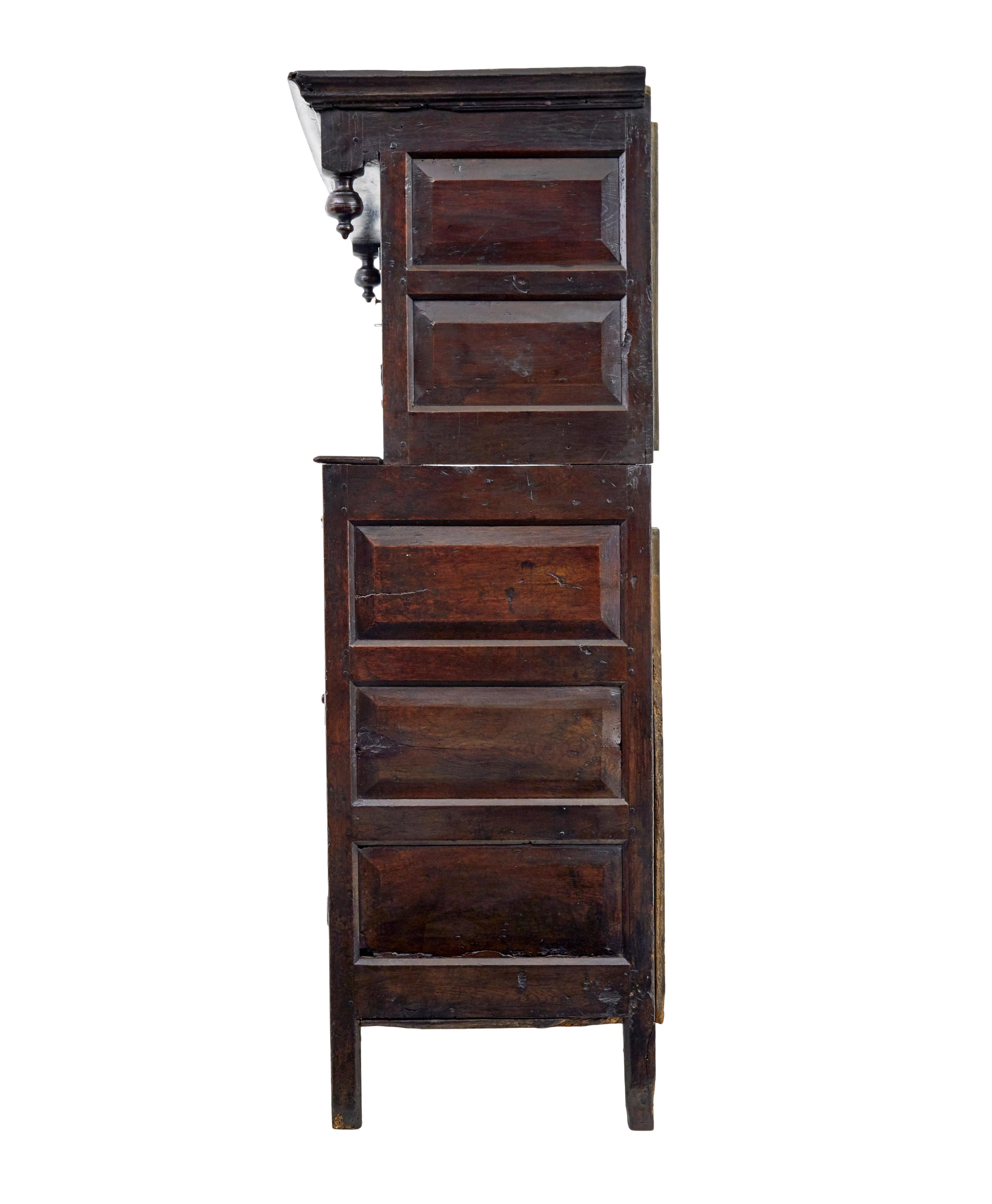 17th century Welsh carved oak court cupboard For Sale 1