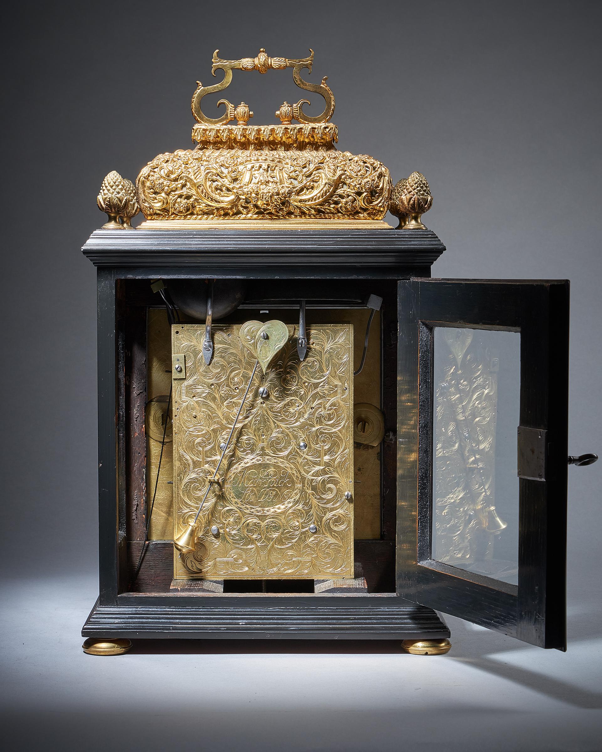 Brass 17th century William and Mary Ebony Eight-Day table clock by James Markwick