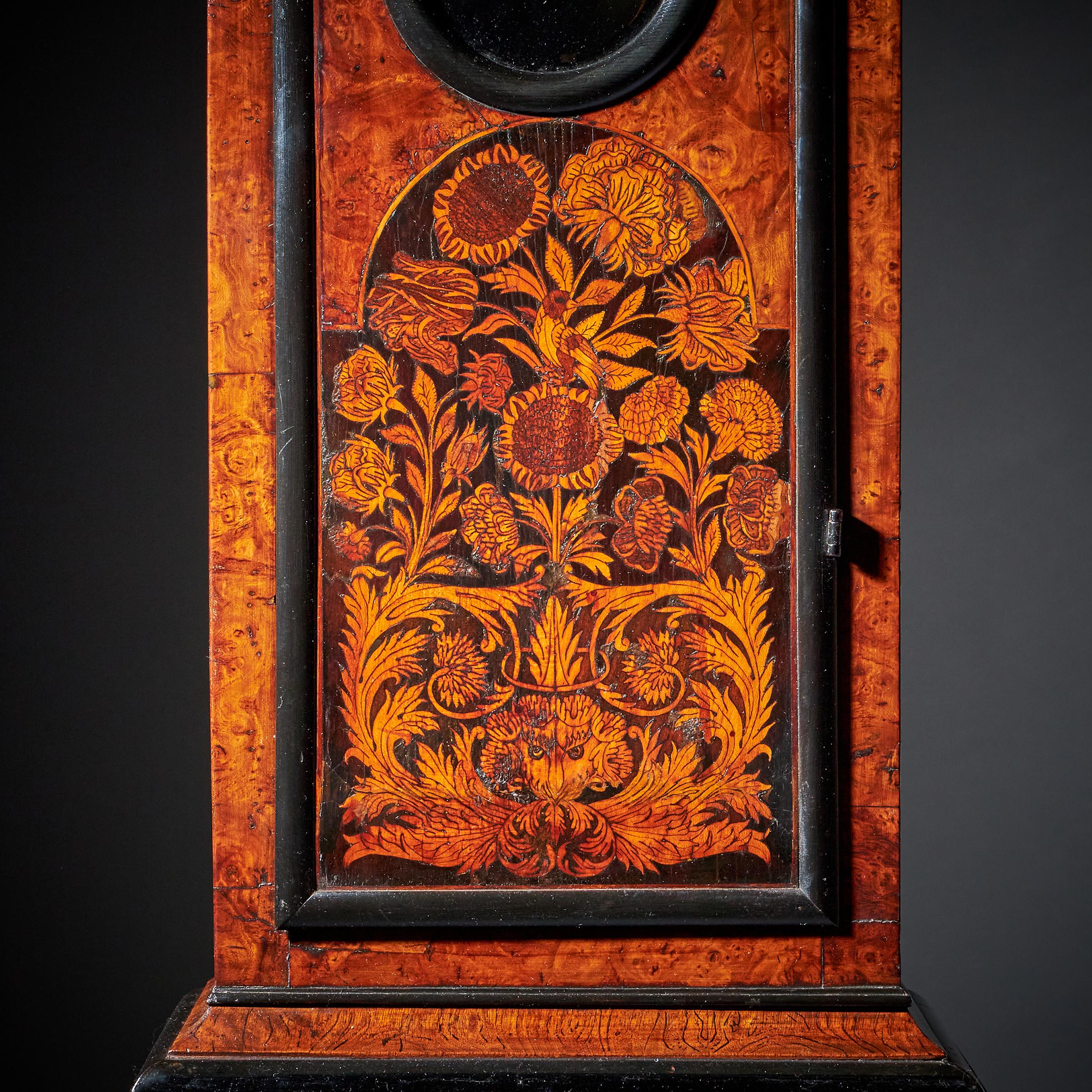 17th Century William and Mary Eight-Day Burl Elm Floral Marquetry Longcase Clock 7