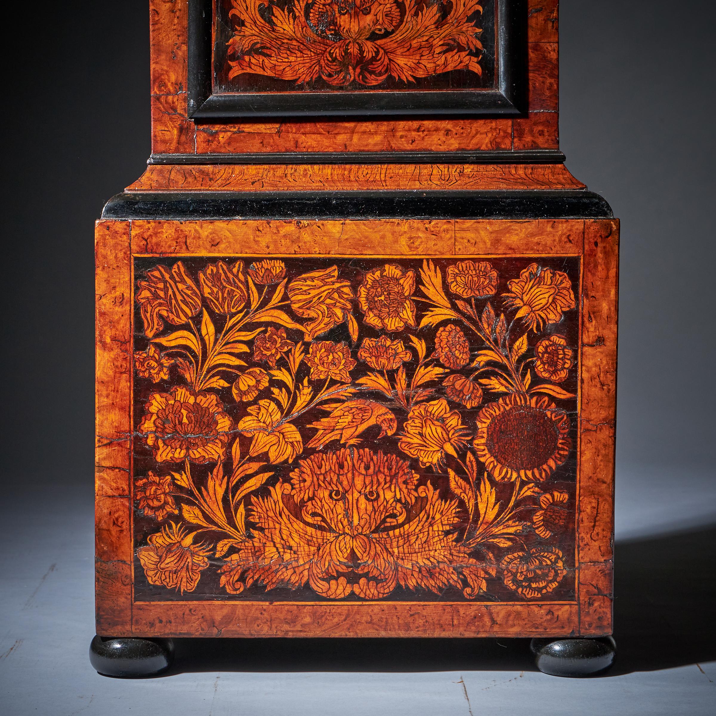 17th Century William and Mary Eight-Day Burl Elm Floral Marquetry Longcase Clock 8