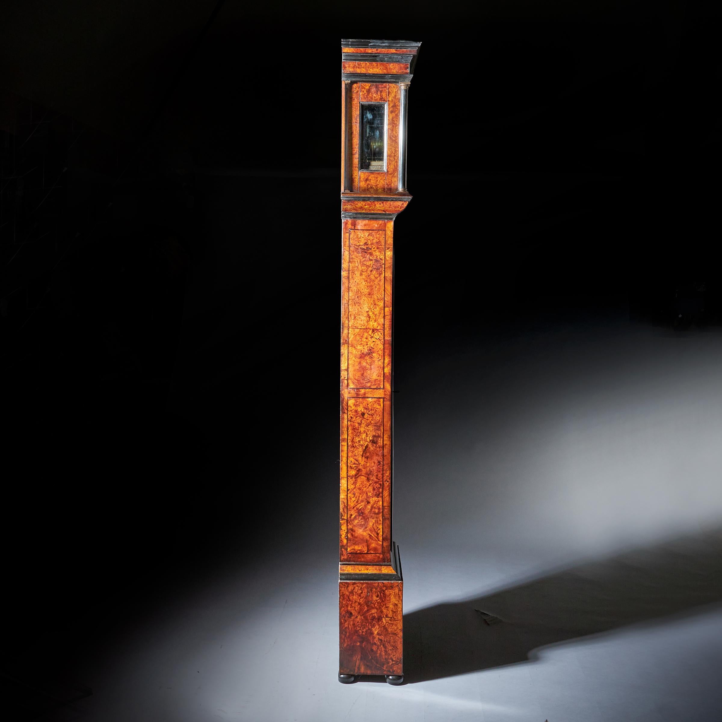 Oak 17th Century William and Mary Eight-Day Burl Elm Floral Marquetry Longcase Clock