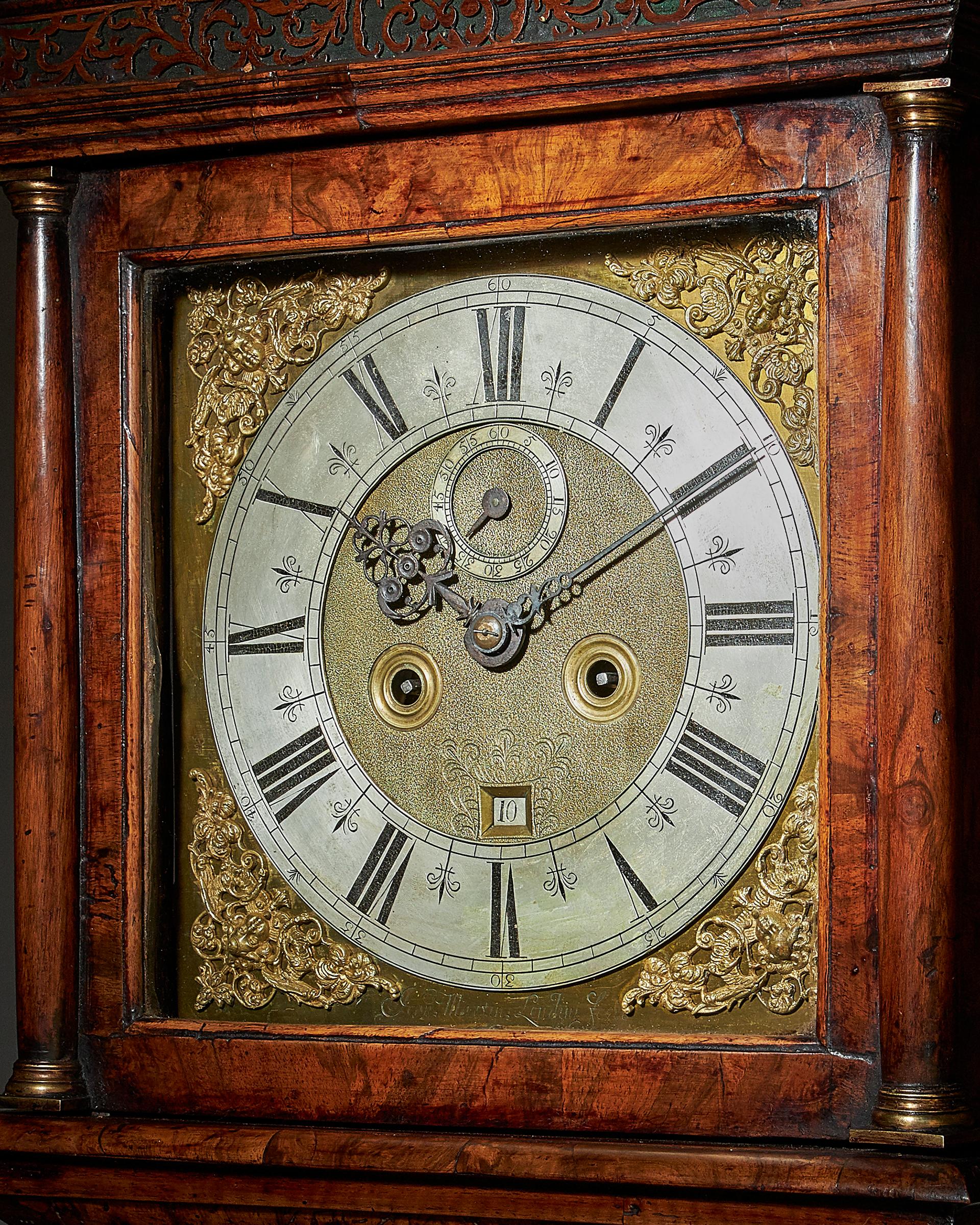 English 17th Century William and Mary Eight Day Burr Walnut Longcase Clock, John Martin