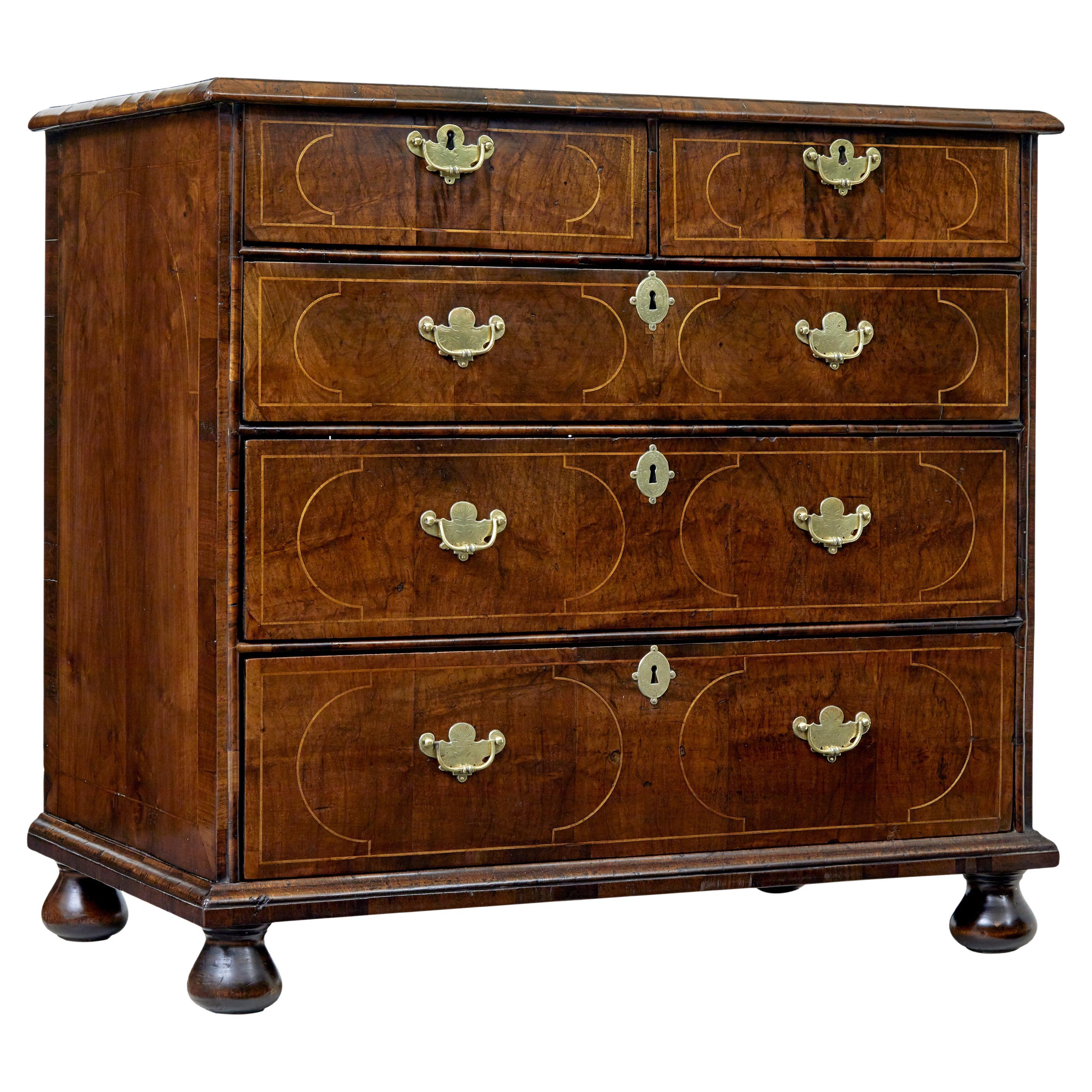 17th century William and Mary inlaid walnut chest of drawers For Sale