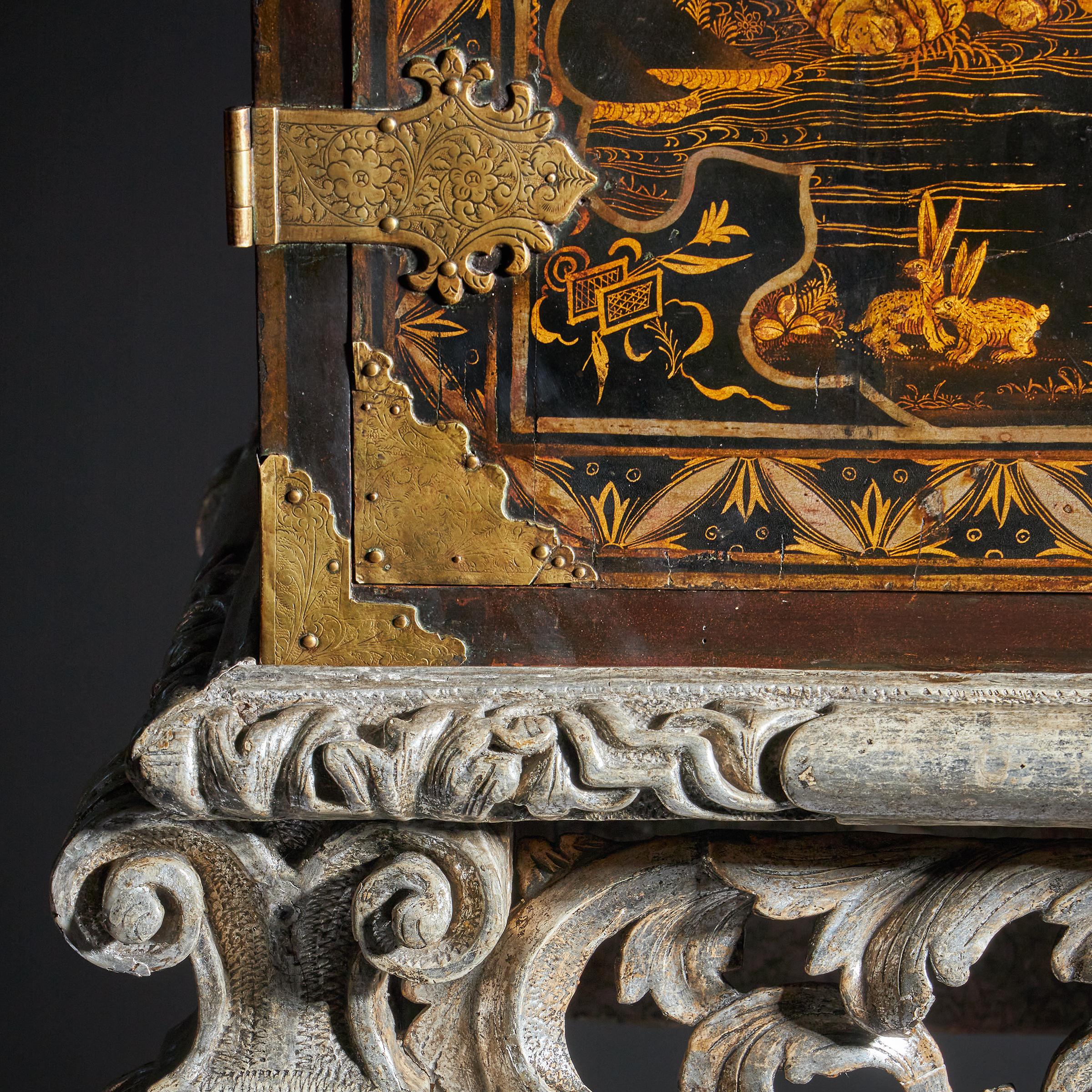 17th Century William and Mary Japanned Cabinet on Original Silver Gilt Stand 9