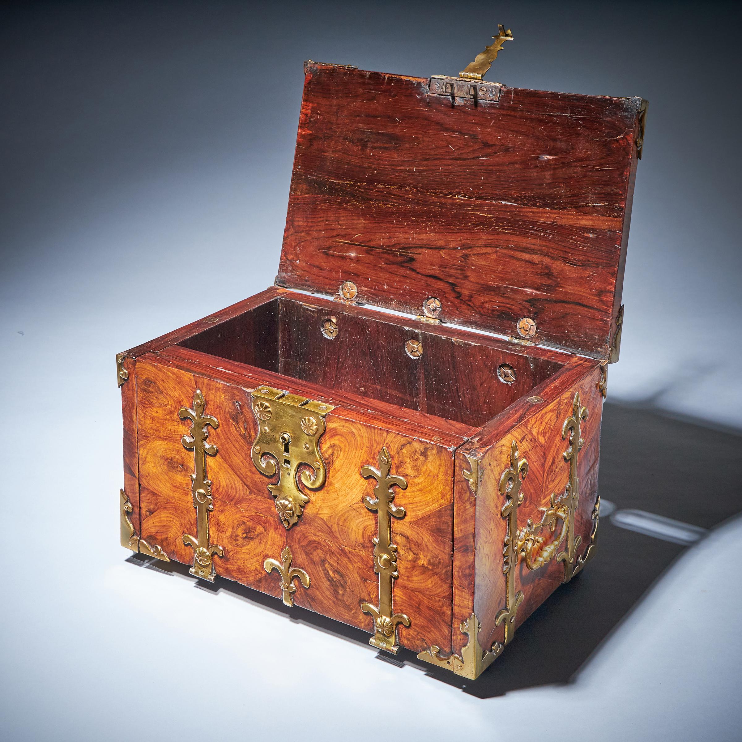 British 17th Century William and Mary Kingwood Coffre Fort Box Concealing Three Secrets