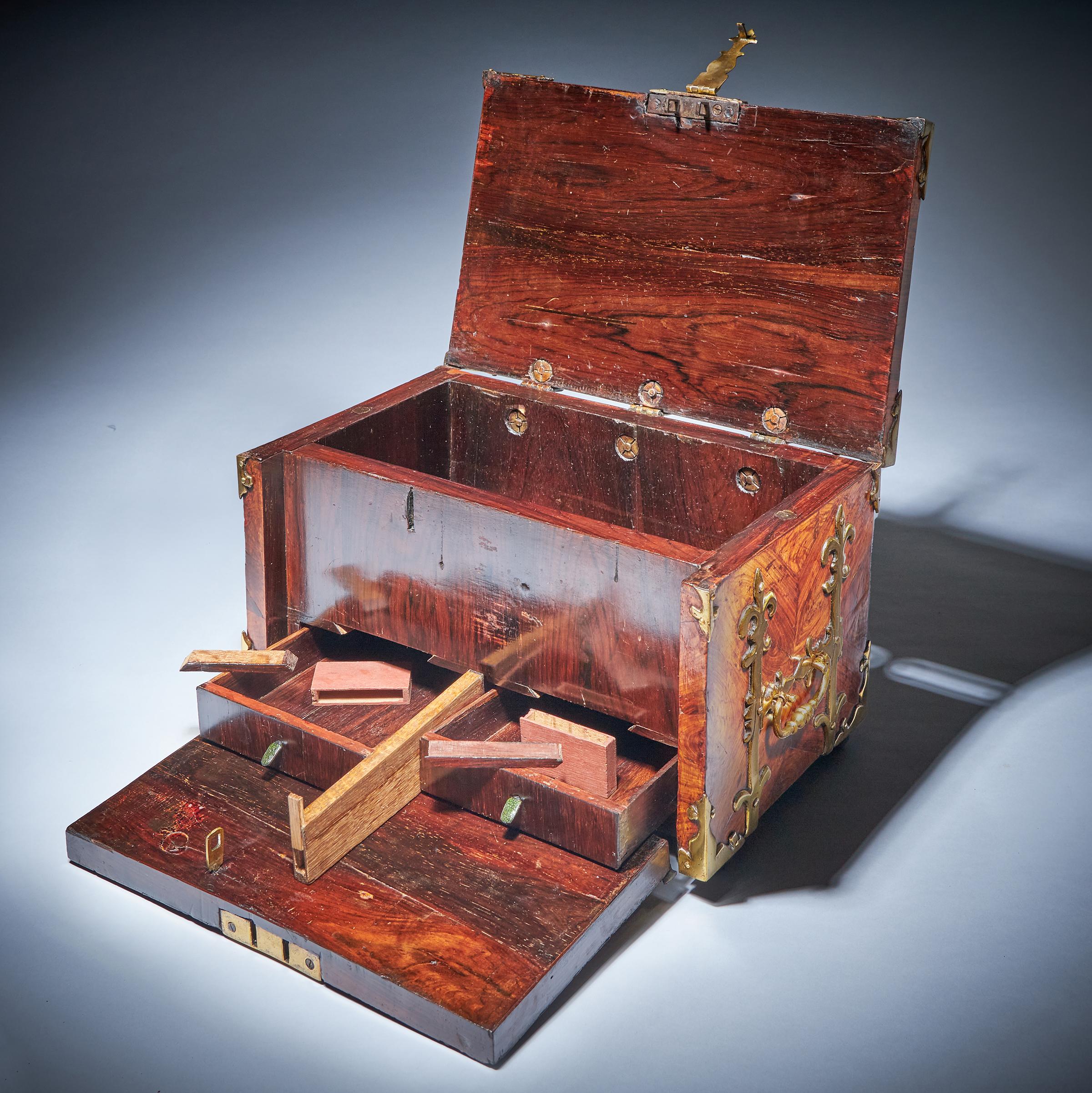 18th Century and Earlier 17th Century William and Mary Kingwood Coffre Fort Box Concealing Three Secrets
