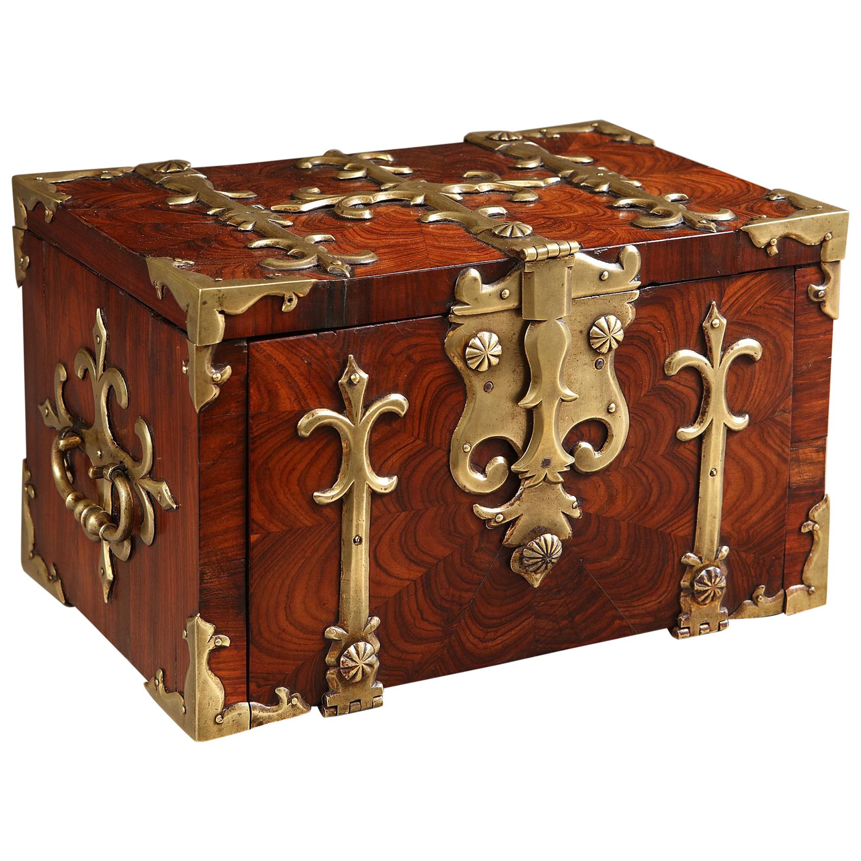 Antique 17th Century William and Mary Kingwood Strongbox, with Gilt Brass