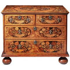 Antique 17th Century William and Mary Marquetry and Figured Walnut Chest of Drawers