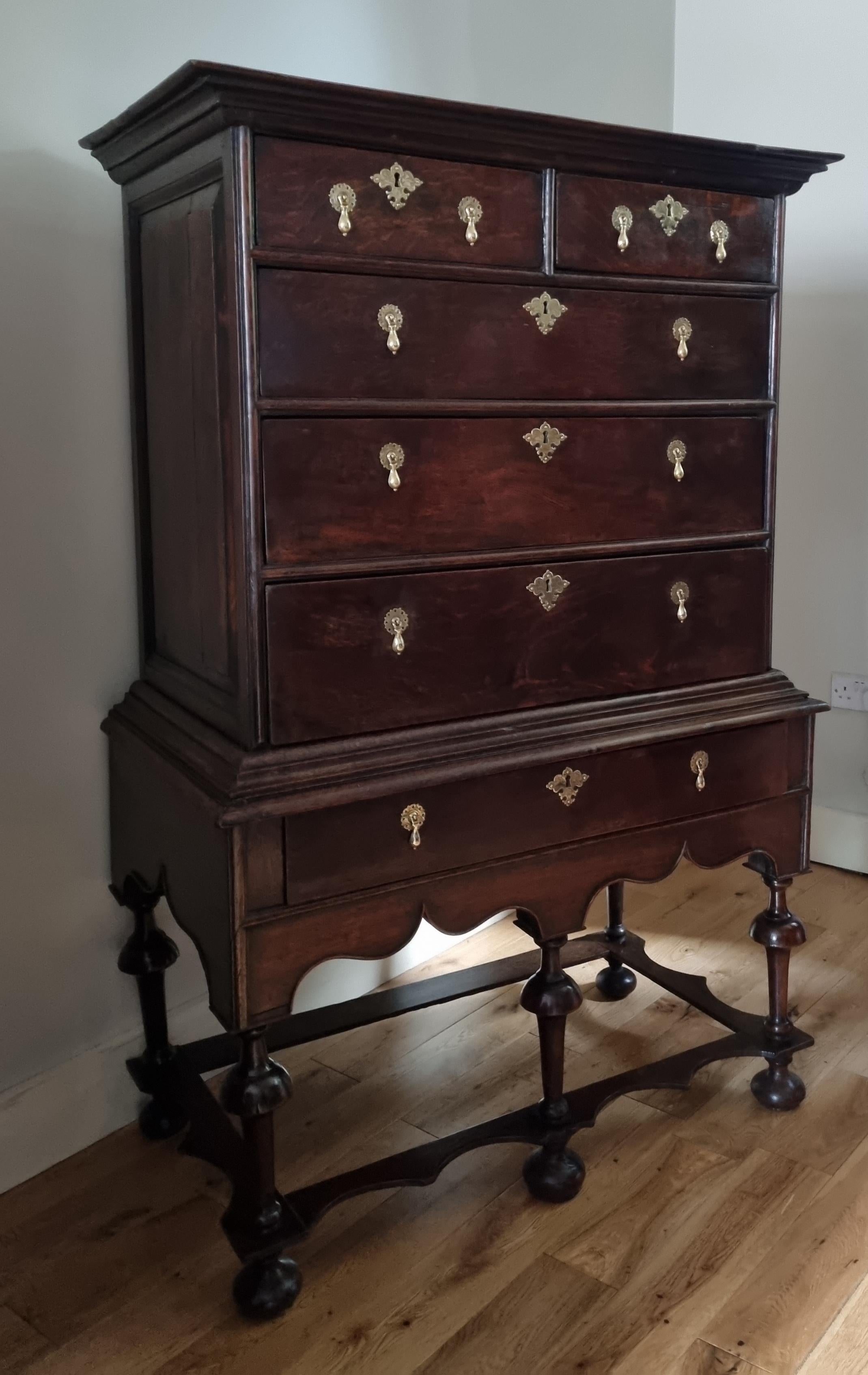 British 17th Century William And Mary Oak Chest On Stand Circa 1690