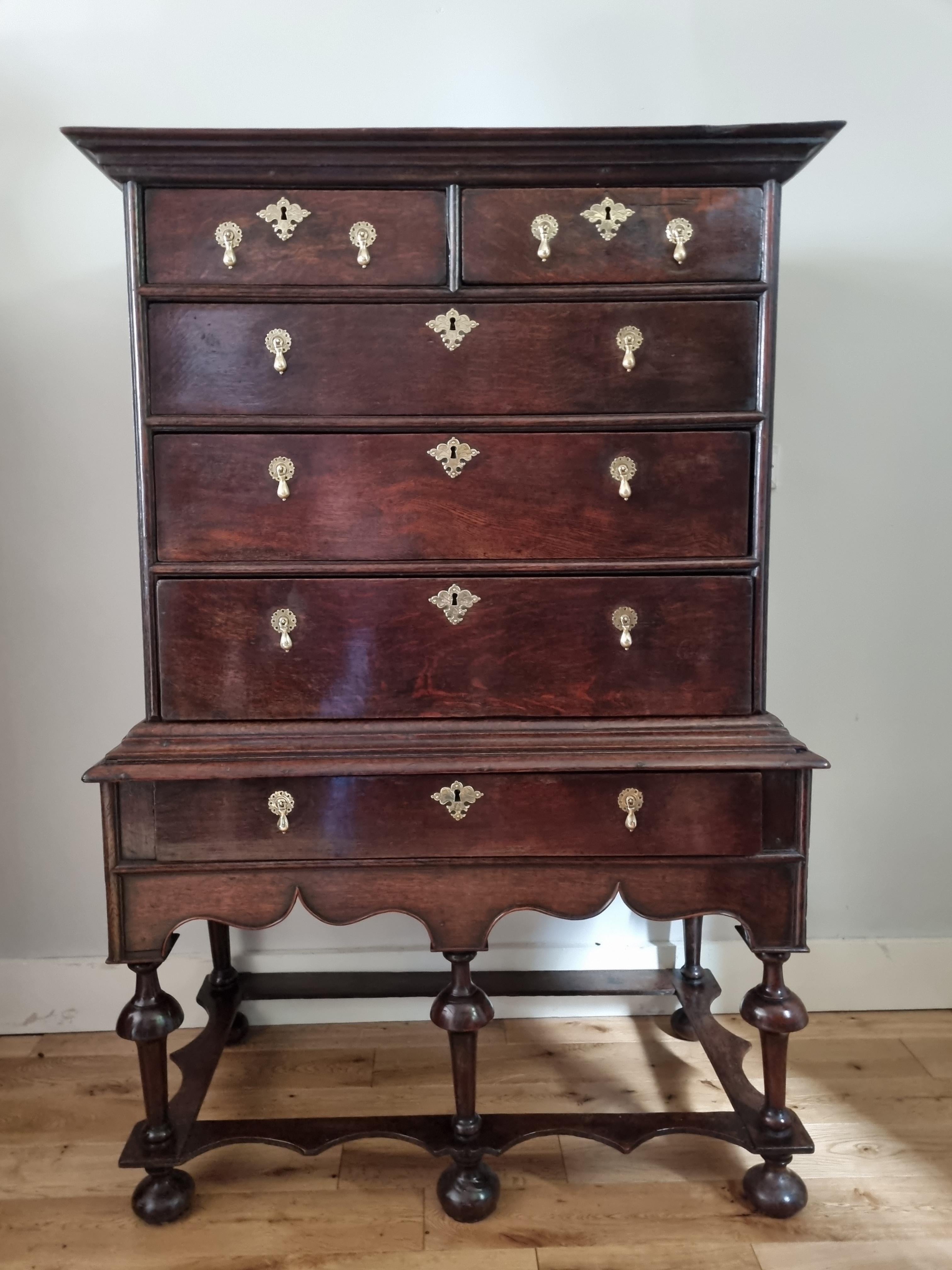 18th Century and Earlier 17th Century William And Mary Oak Chest On Stand Circa 1690 For Sale