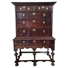 Antique 17th Century William And Mary Oak Chest On Stand Circa 1690