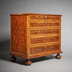 17th Century William and Mary Olive Oyster Chest, Circa 1690 England