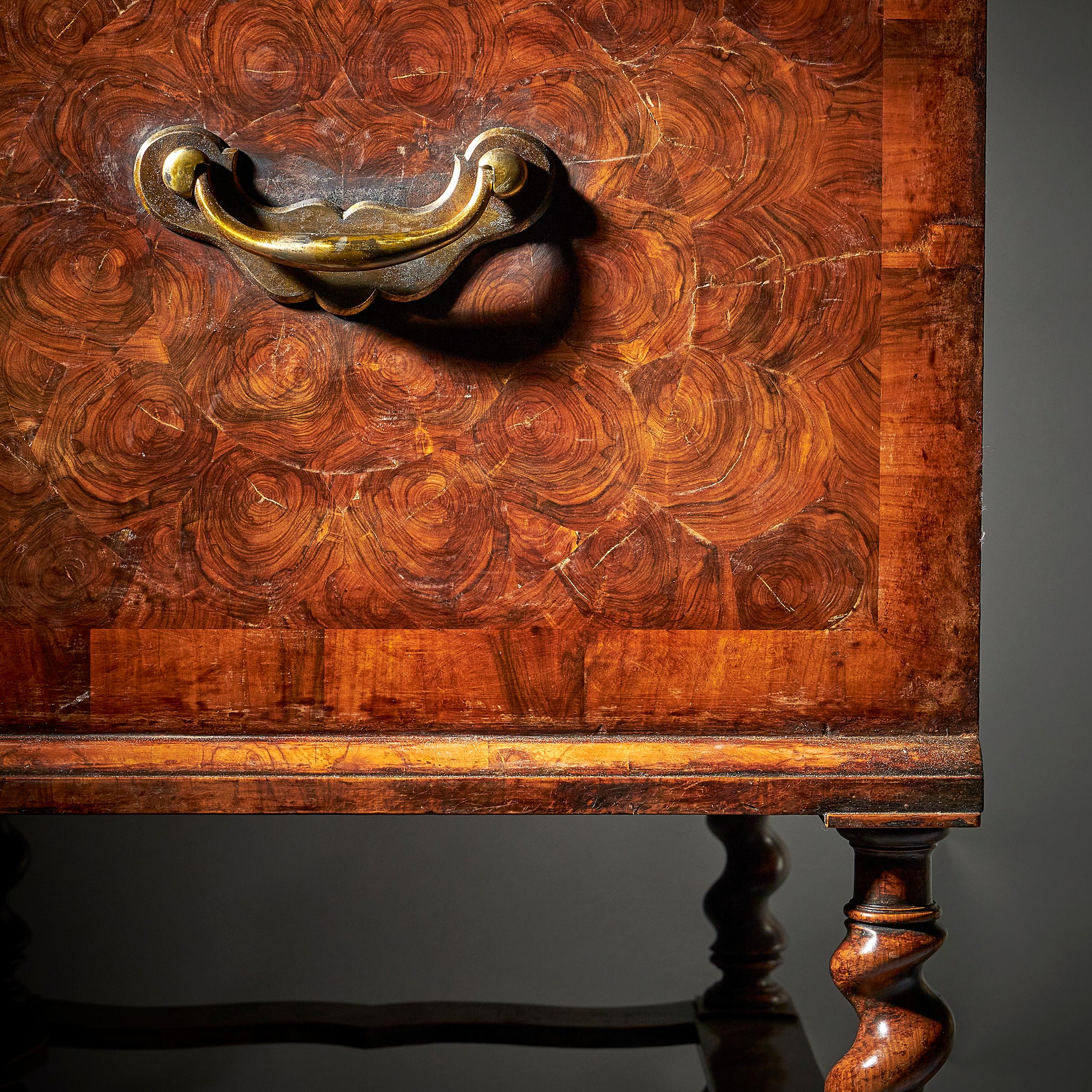 17th Century William and Mary Olive Oyster Chest on Stand or Table Box For Sale 12