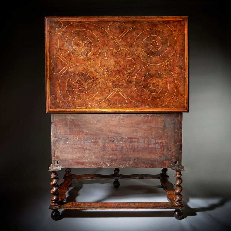 17th Century William and Mary Olive Oyster Chest on Stand or Table Box For Sale 4