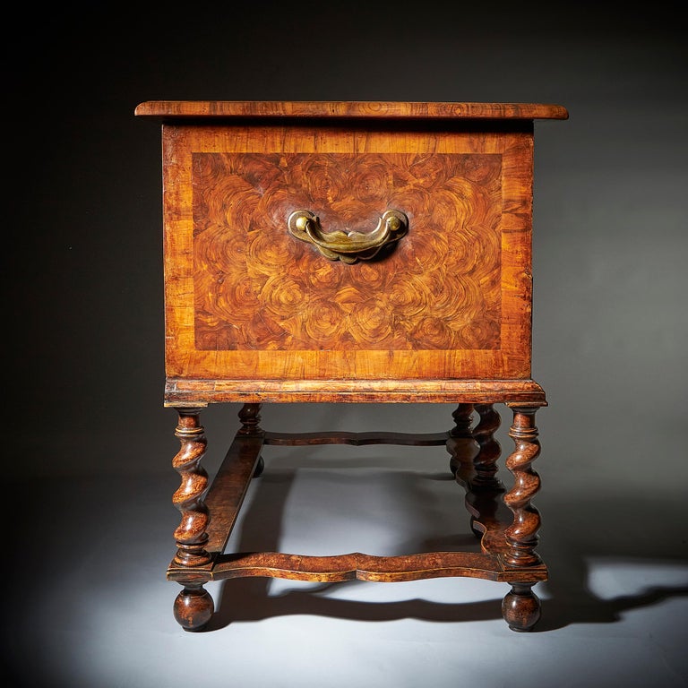 17th Century William and Mary Olive Oyster Chest on Stand or Table Box For Sale 5