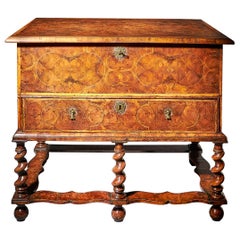 17th Century William and Mary Olive Oyster Chest on Stand or Table Box
