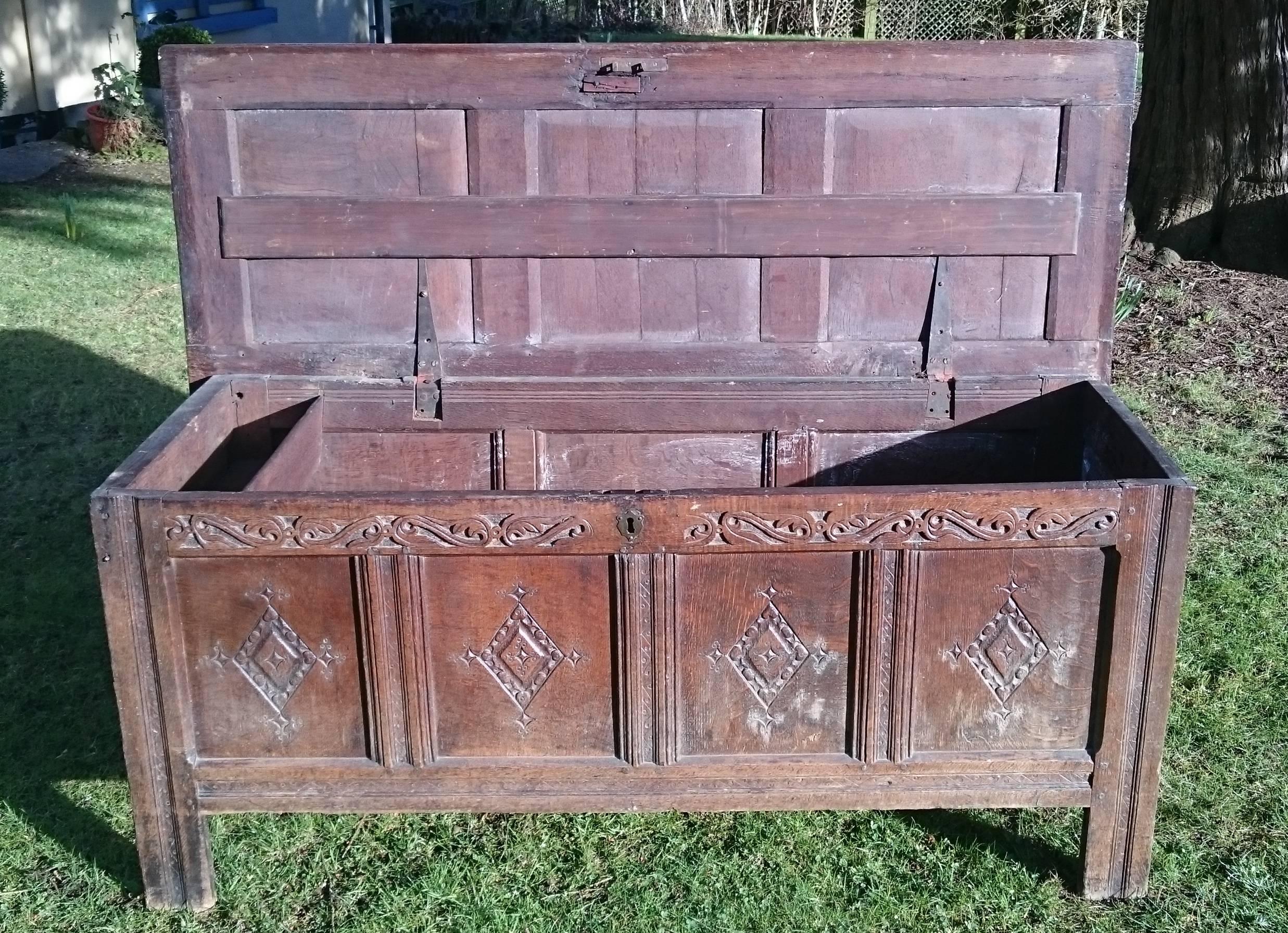 British 17th Century William and Mary Period Oak Antique Coffer Blanket Box For Sale