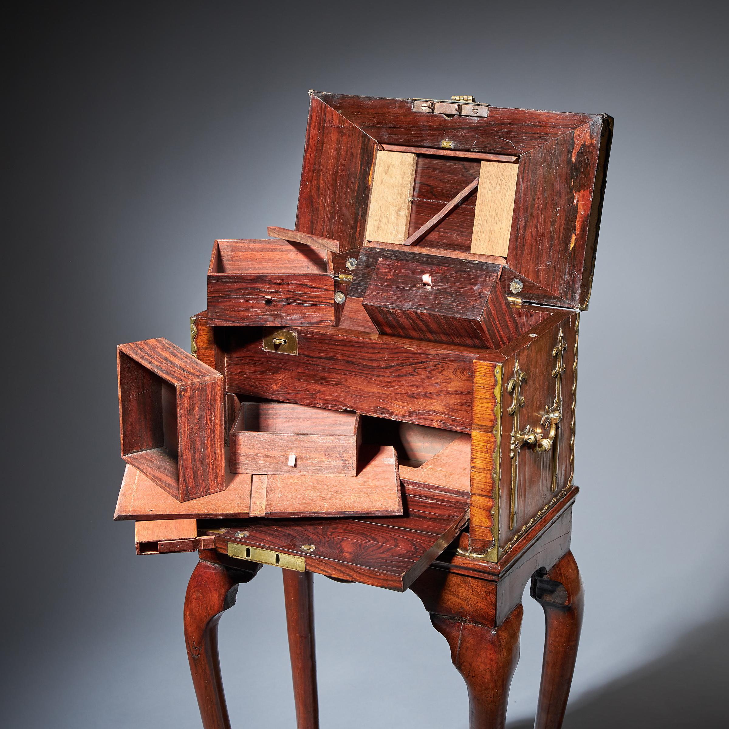 17th Century William and Mary Rosewood Coffre Fort on Stand, Secret Compartments For Sale 4
