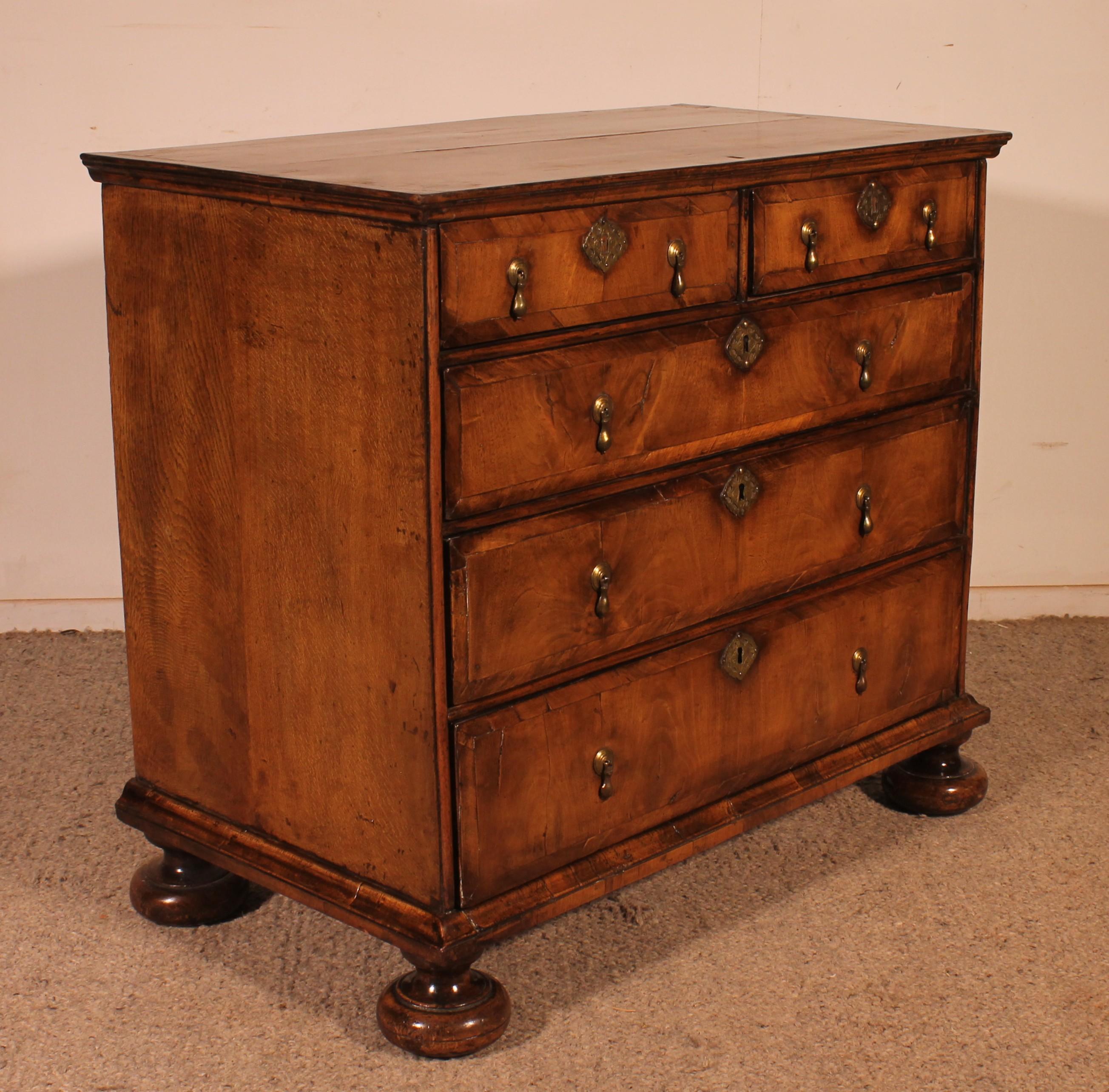 Oak 17th Century William And Mary Walnut Chest Of Drawers For Sale