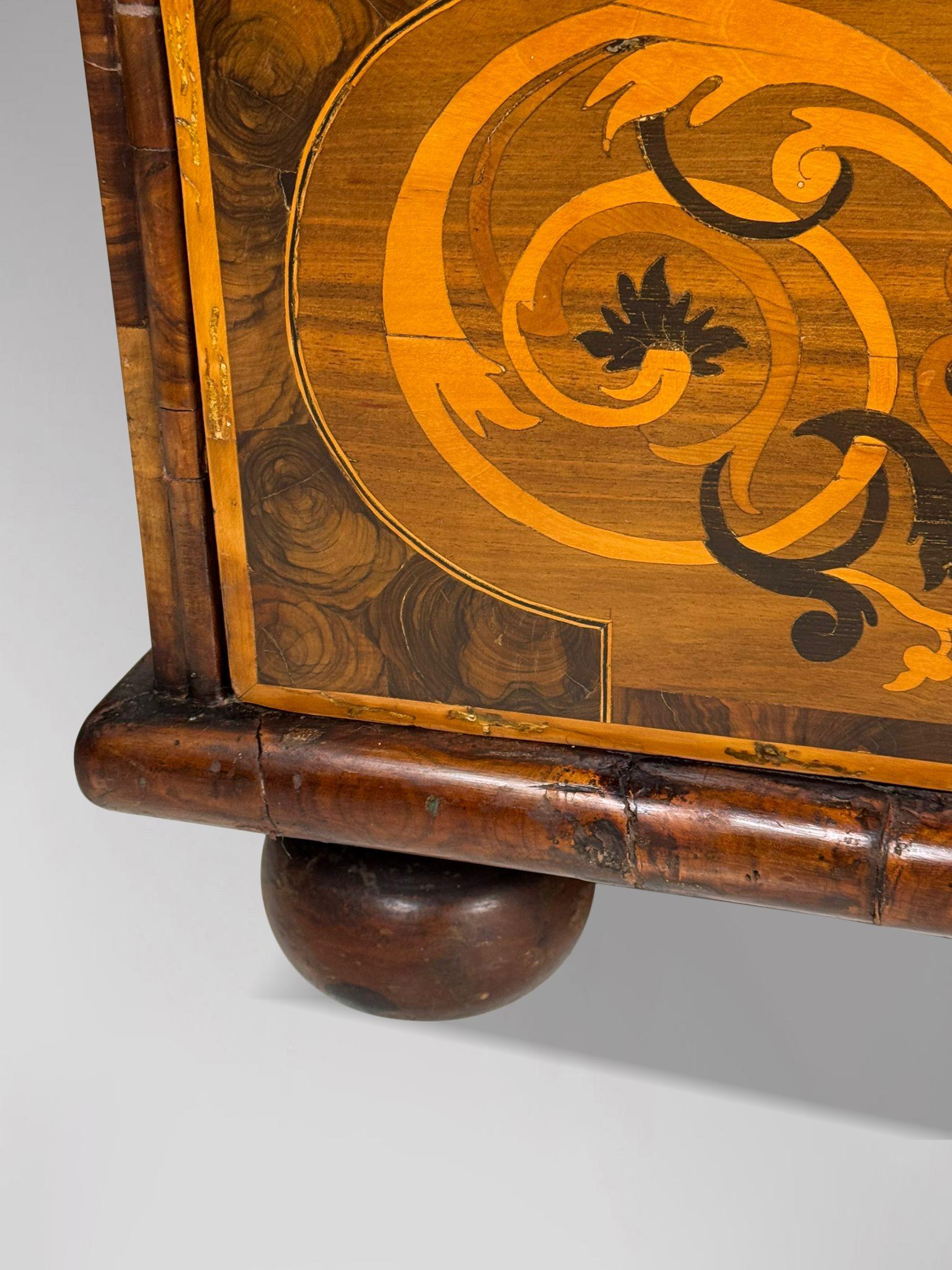 17th Century William & Mary Period Marquetry Inlaid Oyster Chest of Drawers For Sale 4