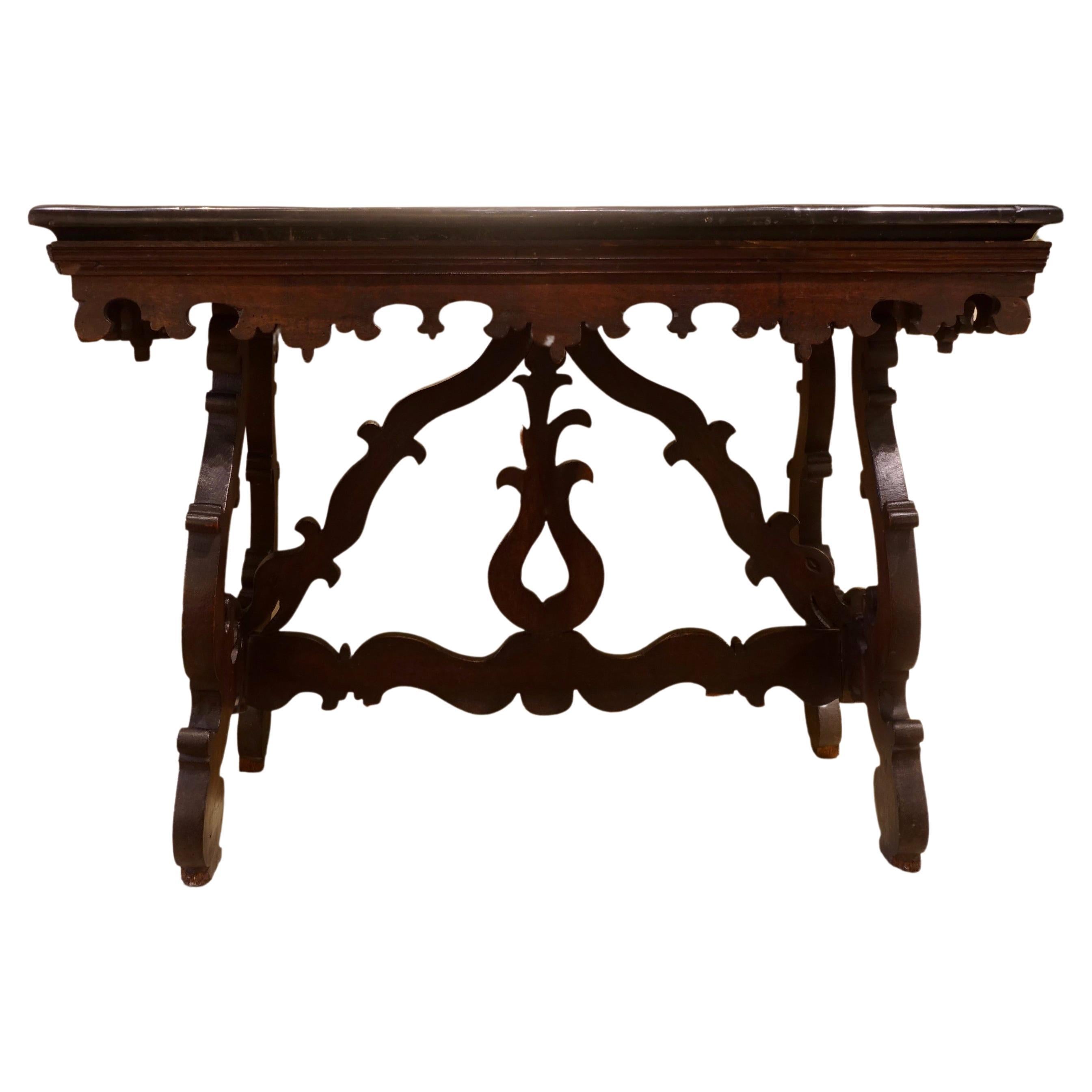 17th century wood and black marble table - North of Italy For Sale
